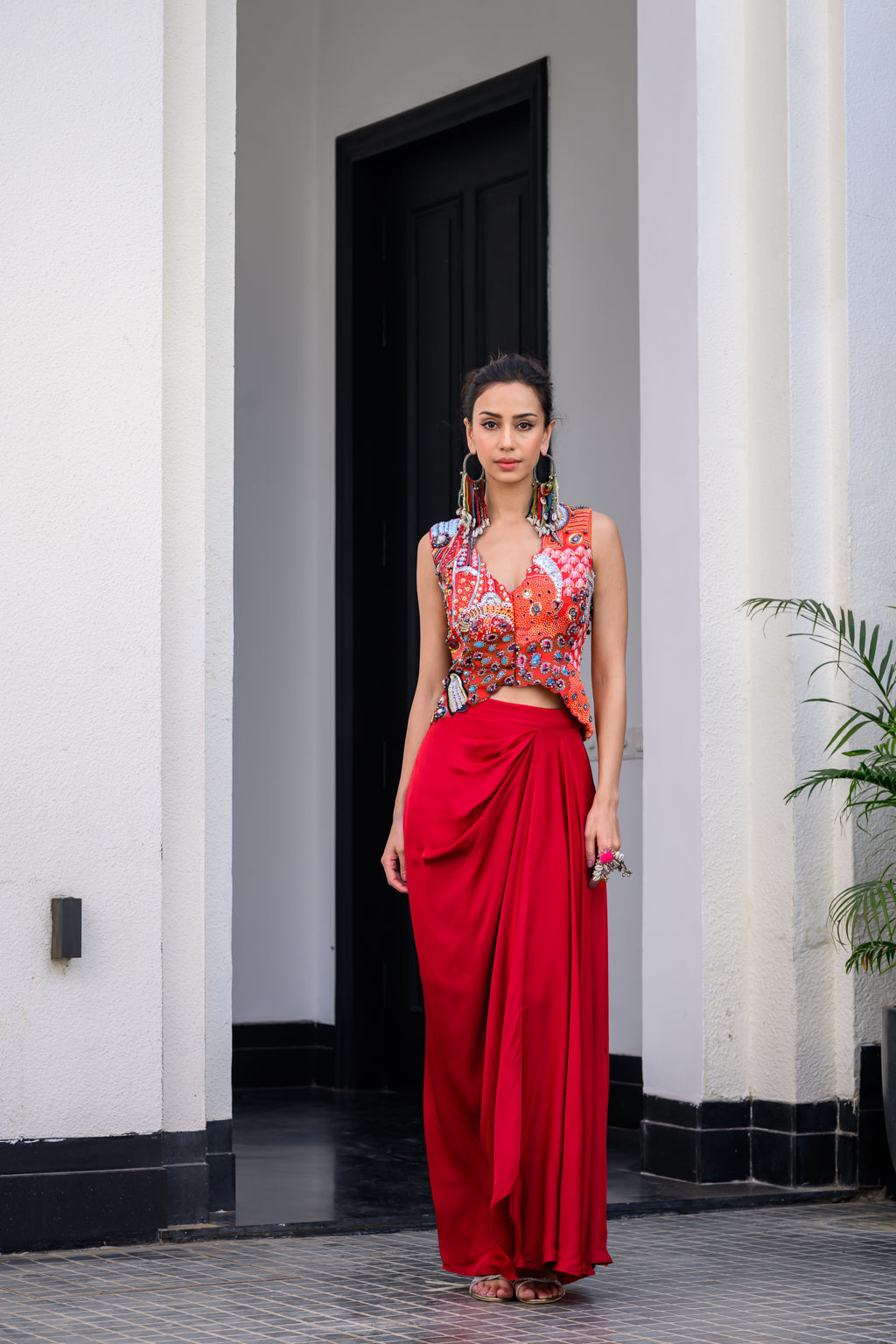 Dawn Jacket And Dhoti Skirt Set Paidawn With Hand Applique Cape