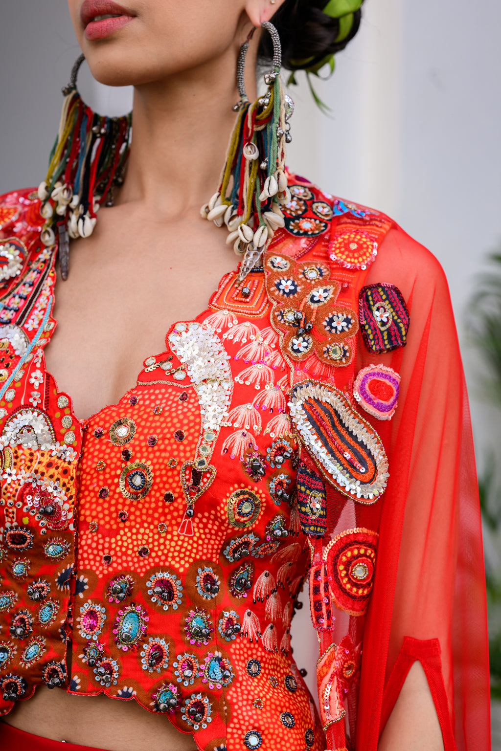 Dawn Jacket And Dhoti Skirt Set Paidawn With Hand Applique Cape