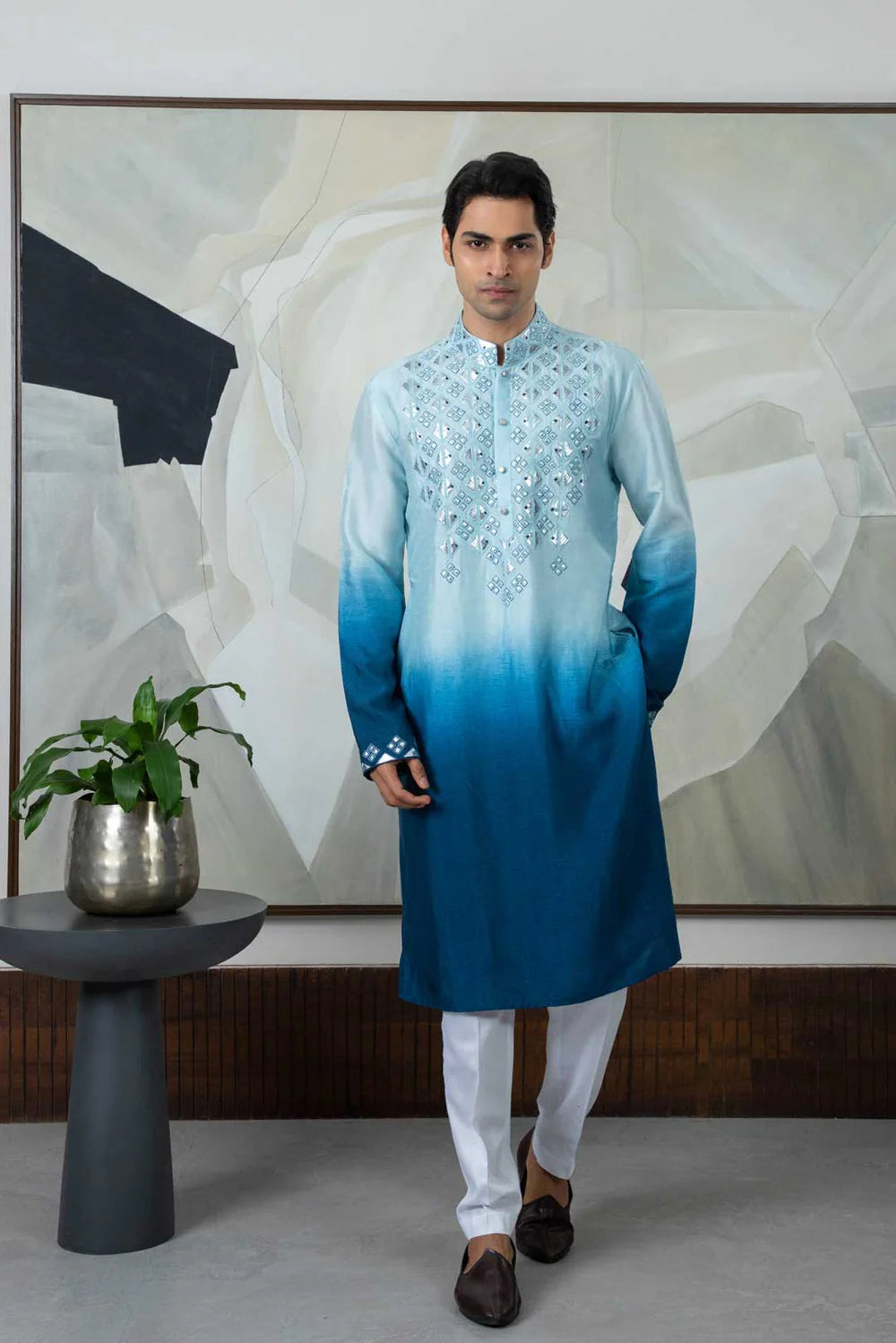 Ombre Blue Rexin Kurta Set