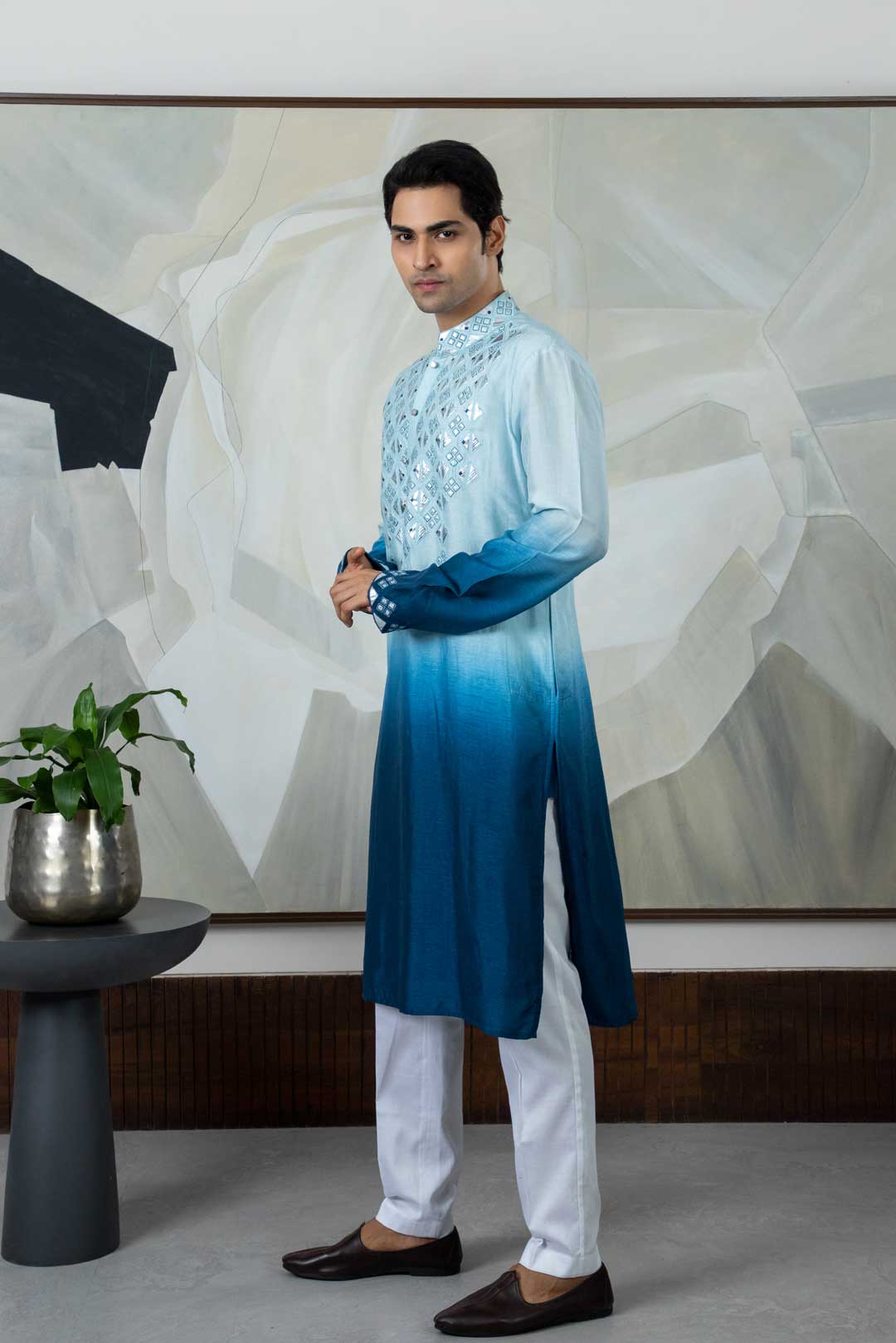 Ombre Blue Rexin Kurta Set