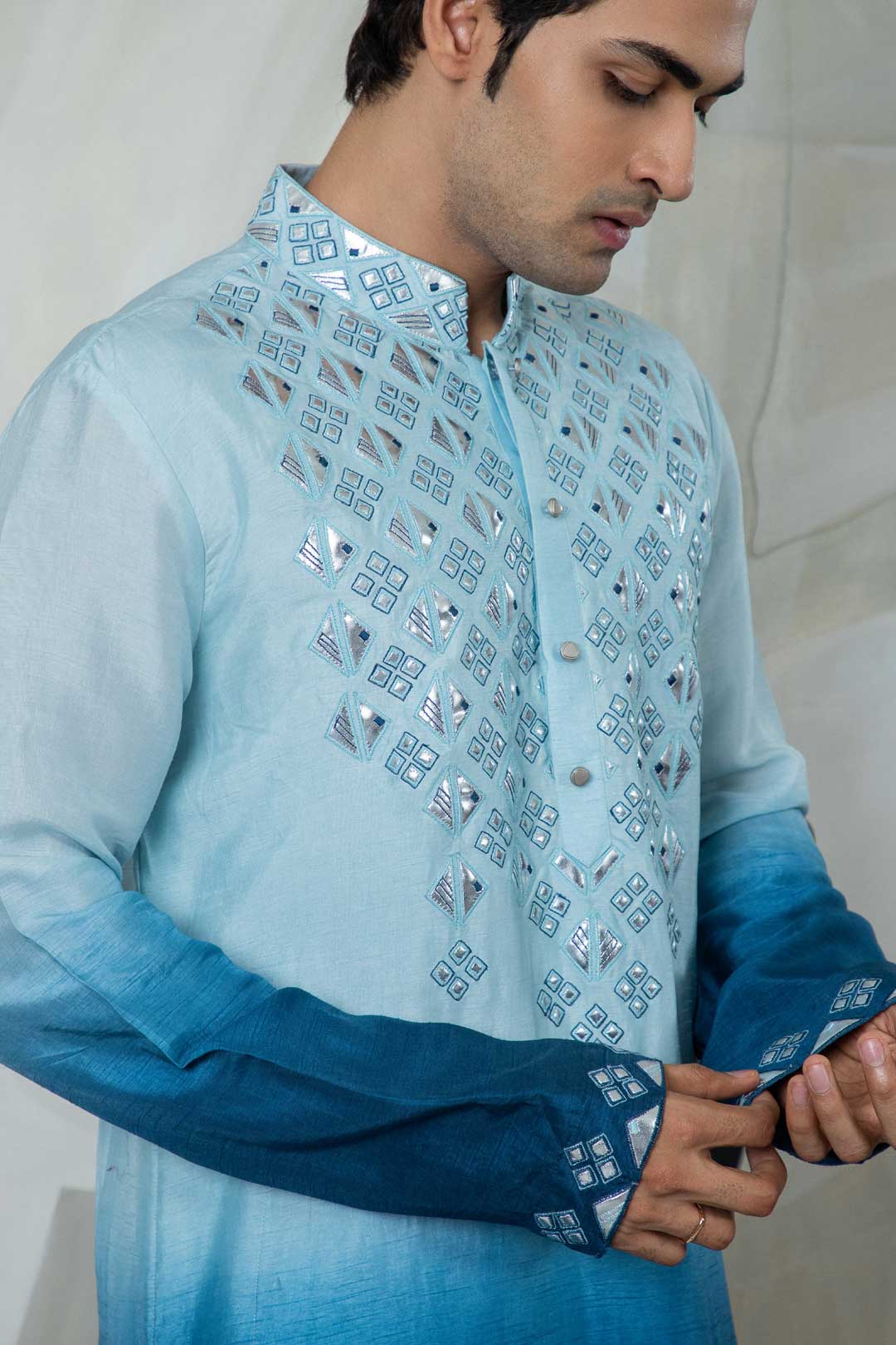 Ombre Blue Rexin Kurta Set