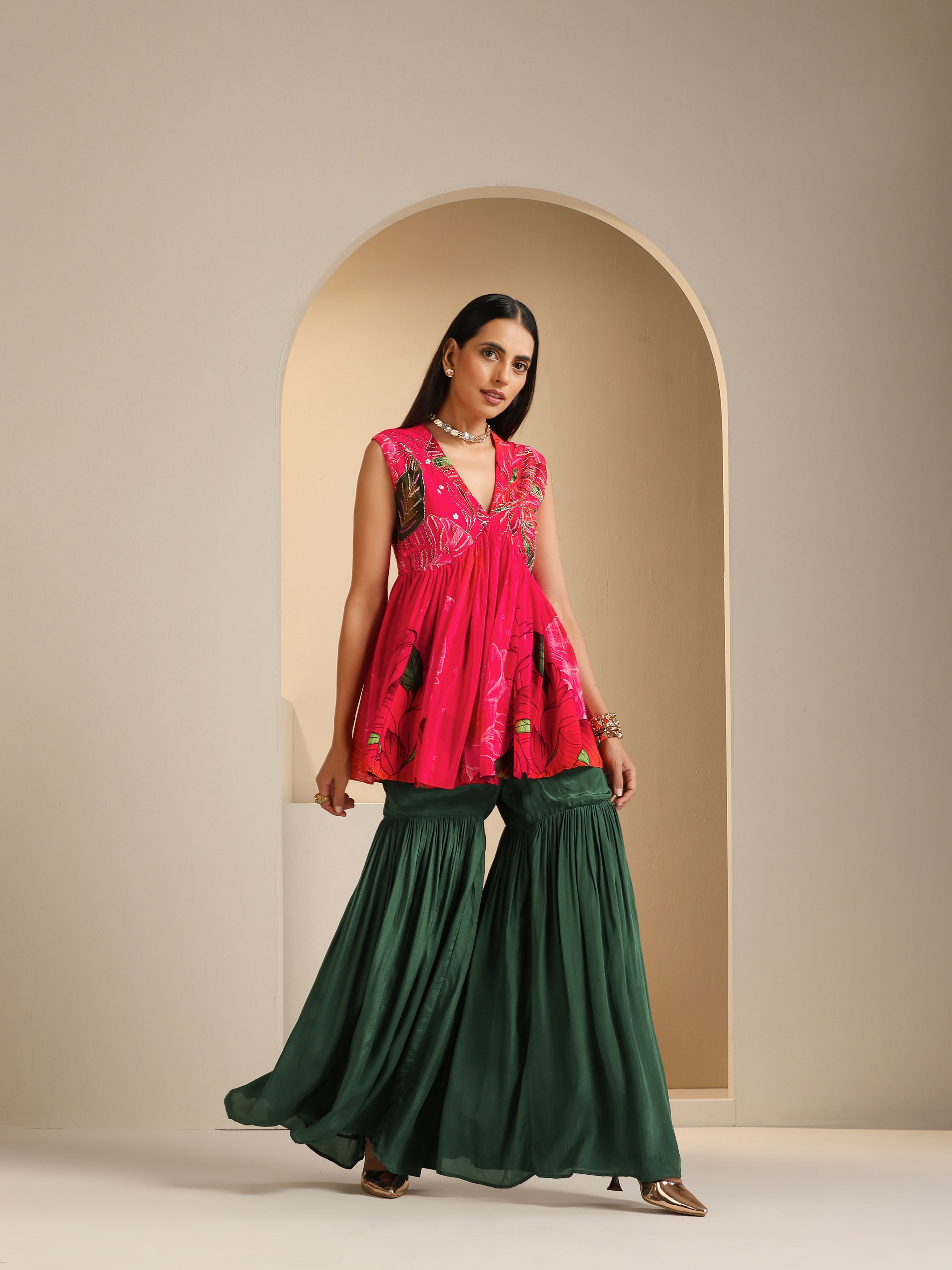 Nargis Embroidered Peplum Top with Sharara Set