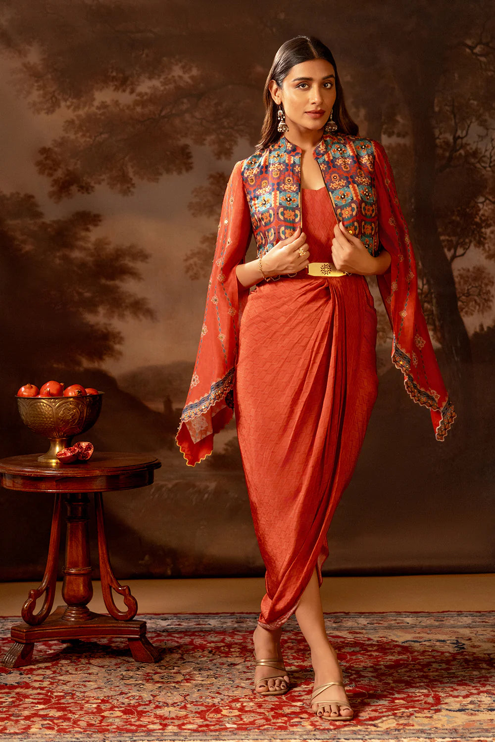 Orani Embroidered Drape Dress Set