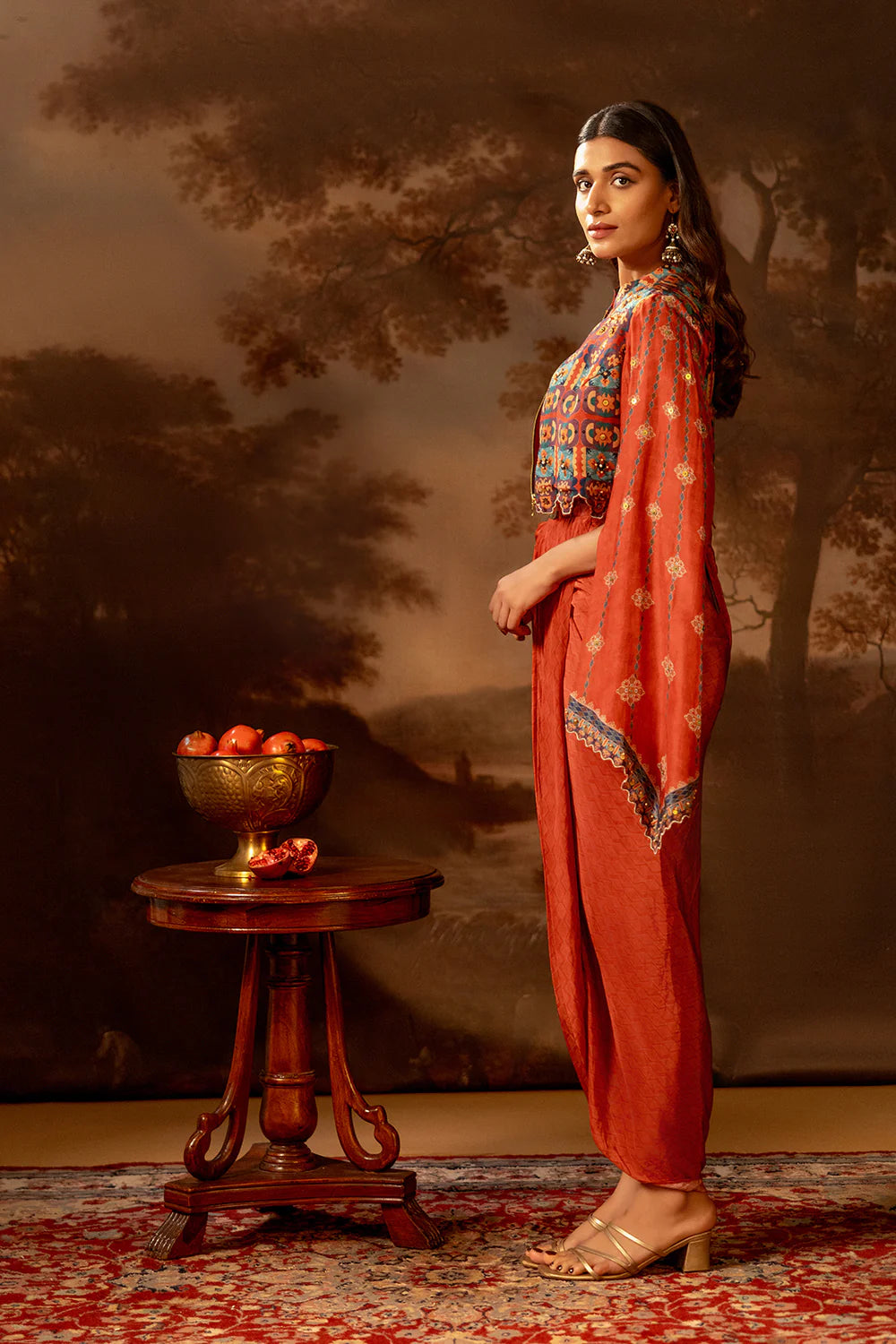 Orani Embroidered Drape Dress Set