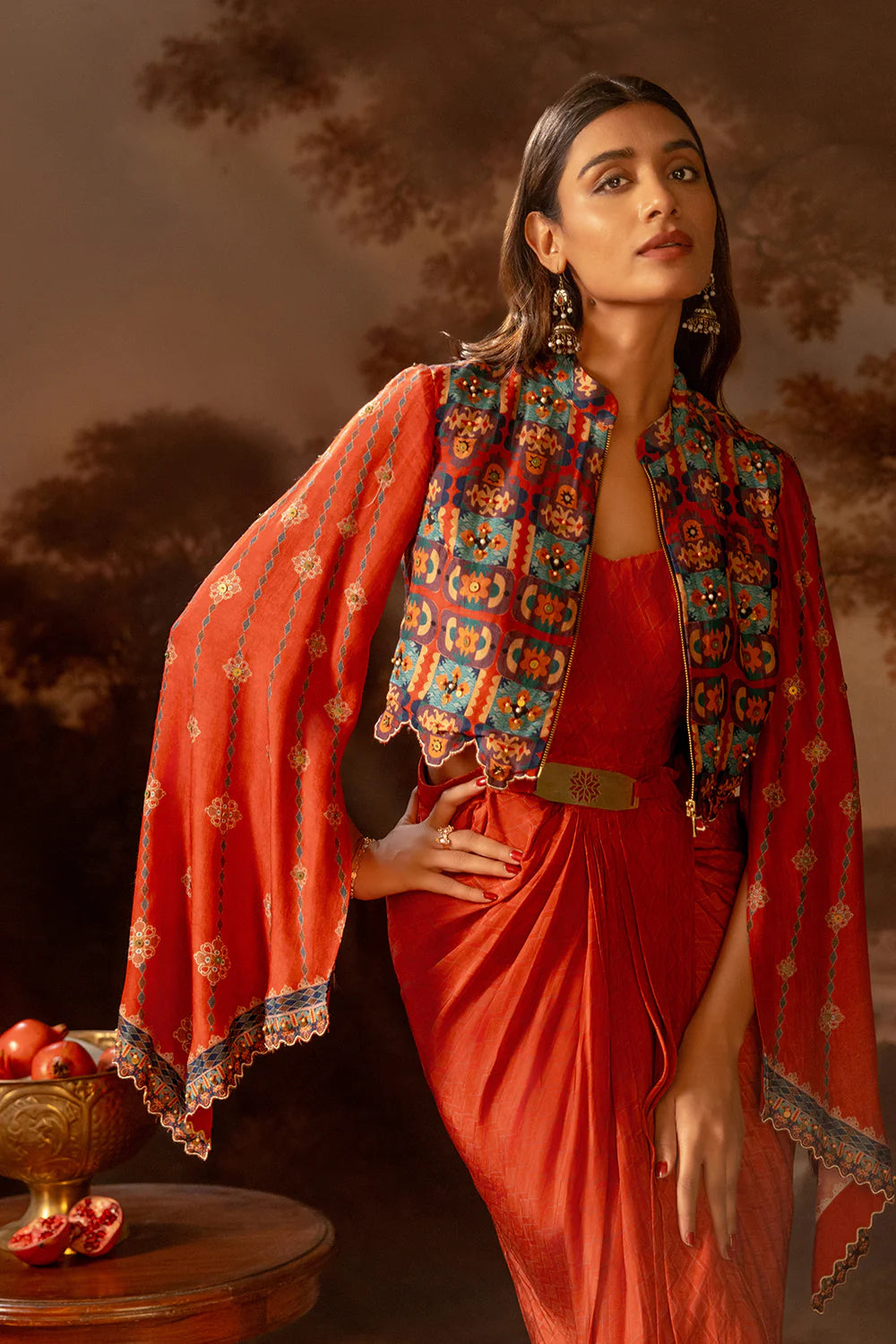 Orani Embroidered Drape Dress Set