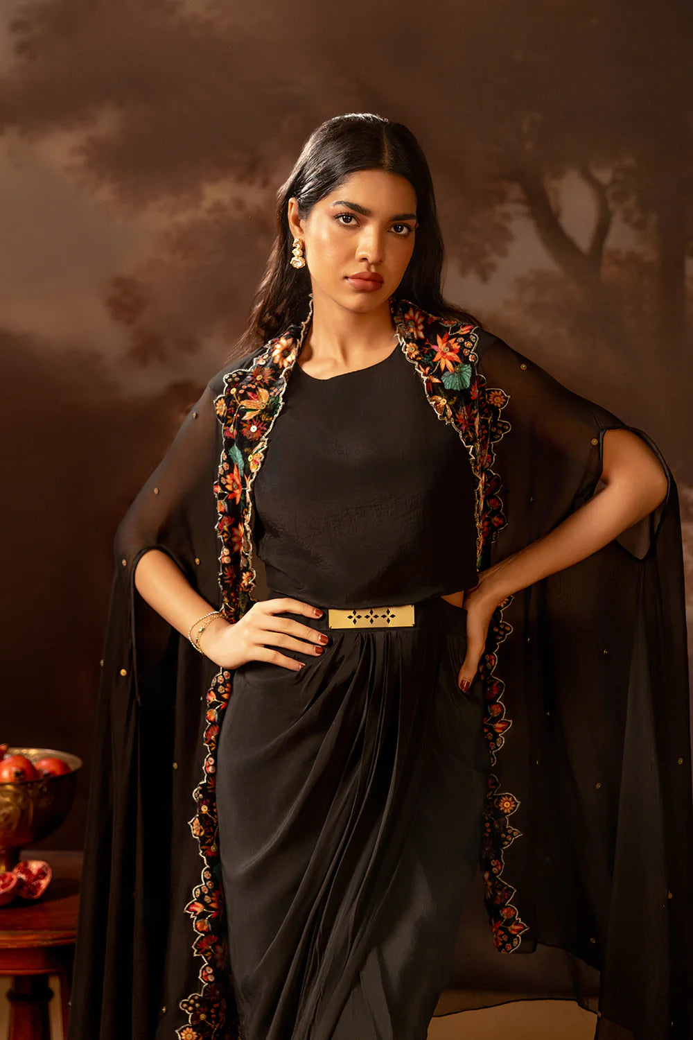 Aarani Embroidered Drape Dress Set