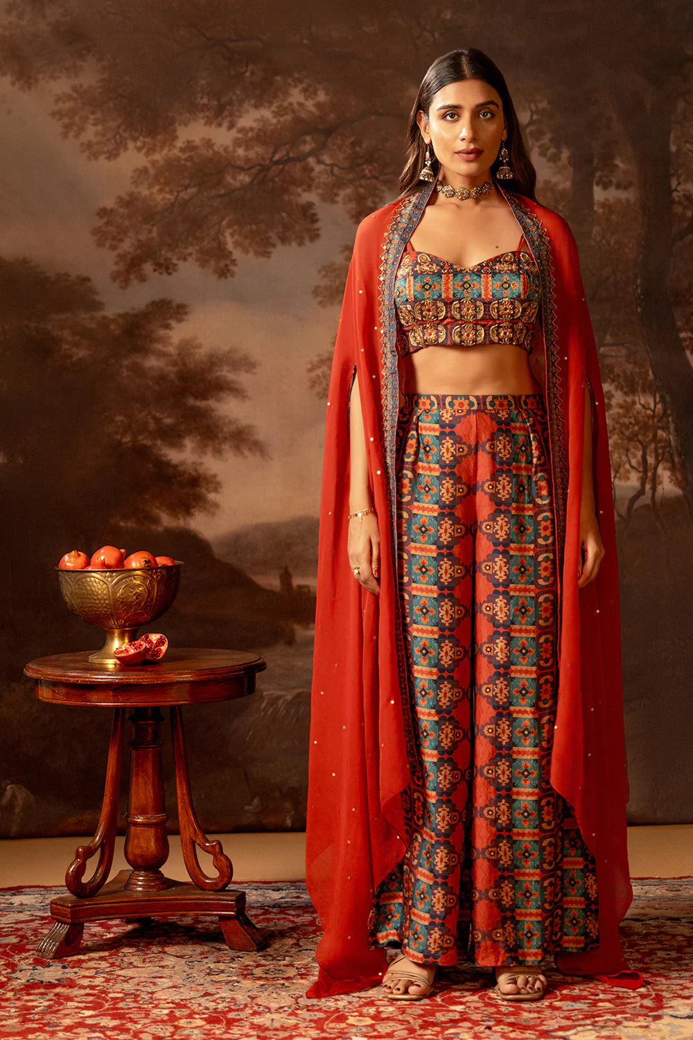 Orani Embroidered Co-ord Set With Cape