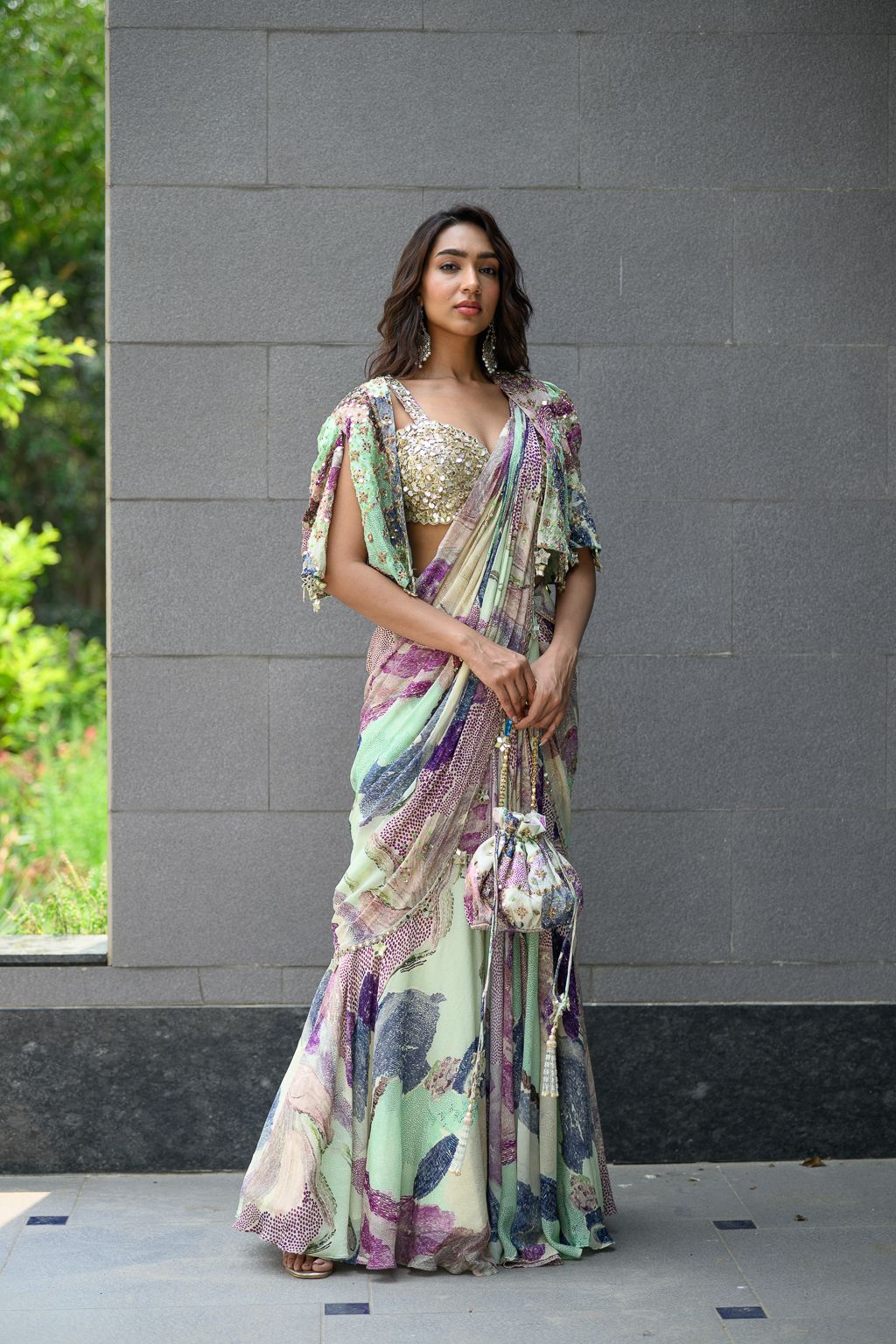 Eden Saree Paidawn with Hand Embroidered Blouse & Cape Jacket