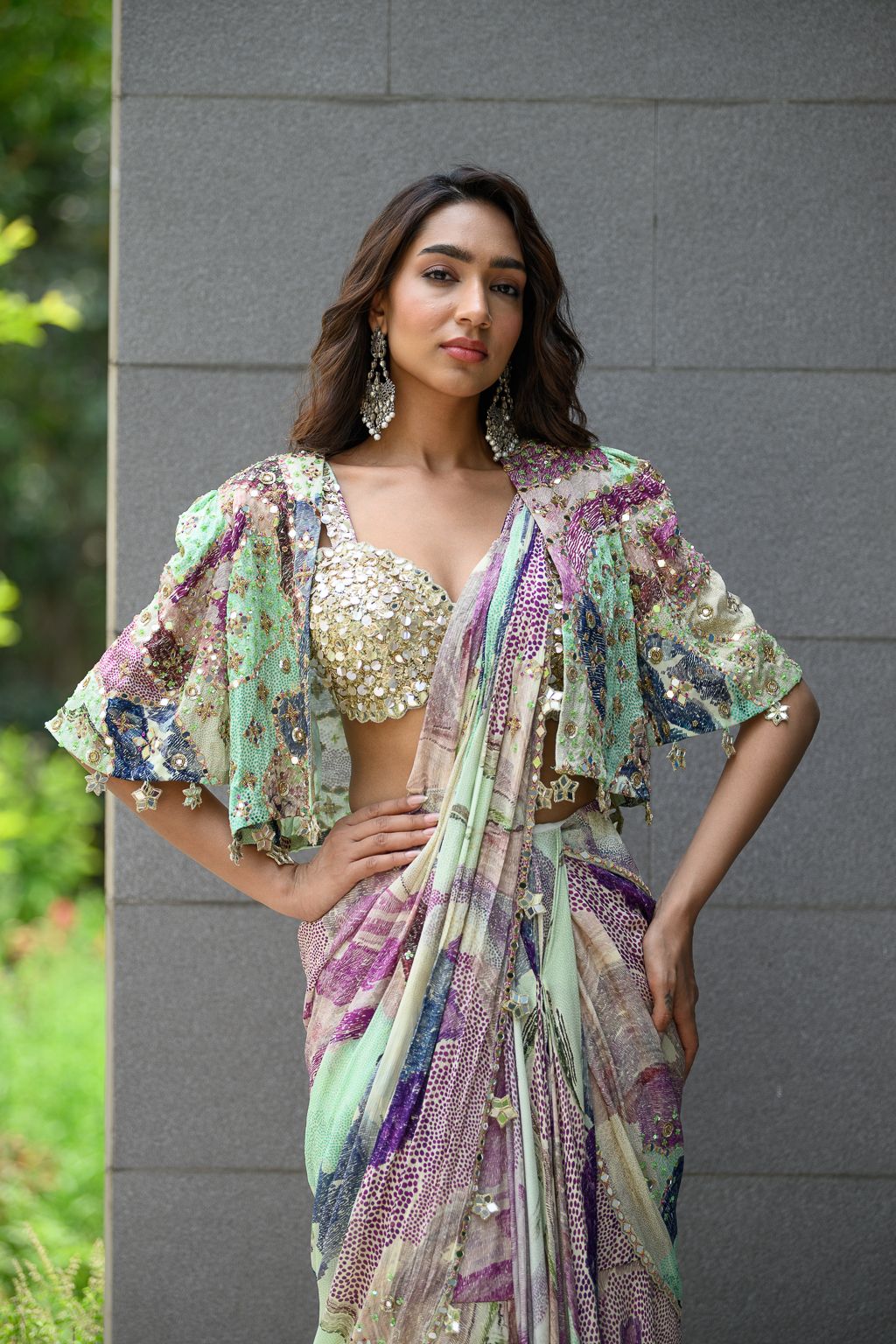 Eden Saree Paidawn with Hand Embroidered Blouse & Cape Jacket