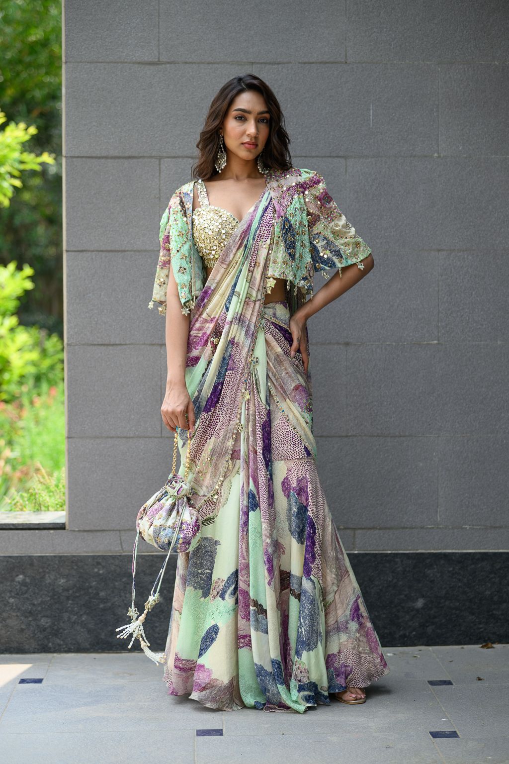 Eden Saree Paidawn with Hand Embroidered Blouse & Cape Jacket