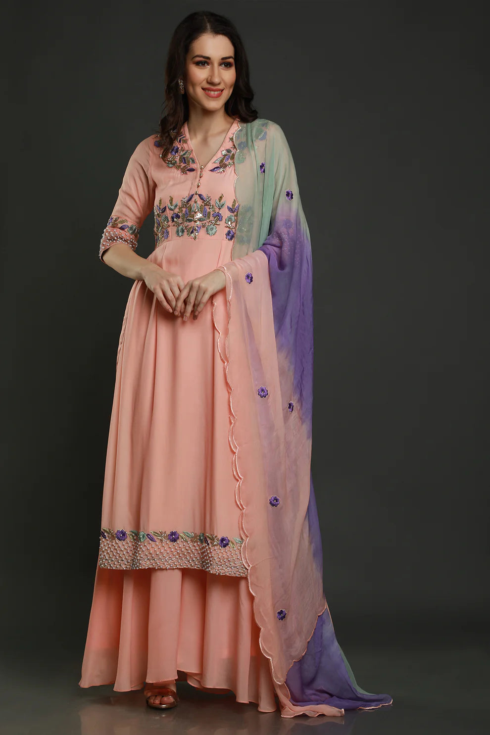 Peach Embroidered Gharara Set