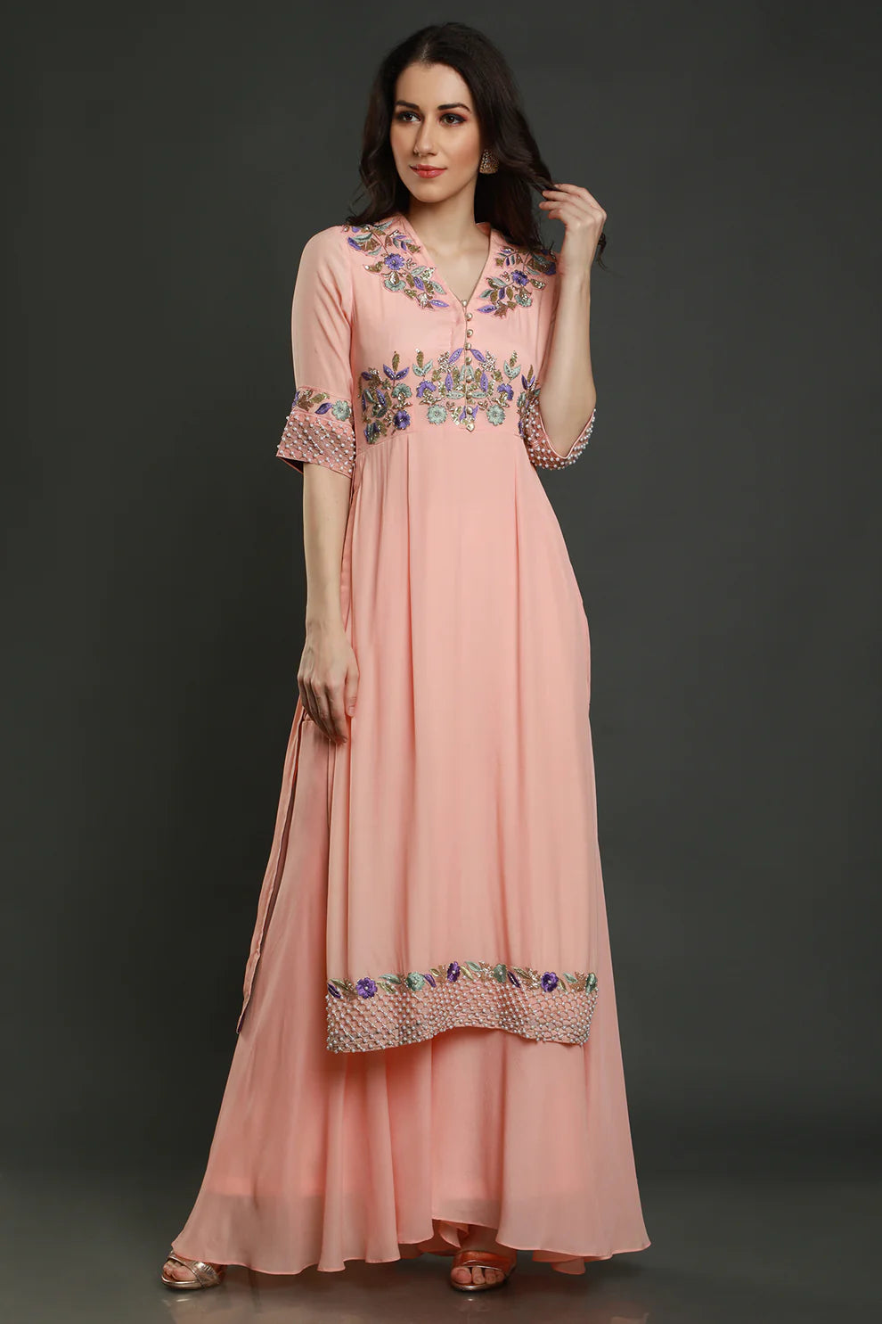 Peach Embroidered Gharara Set