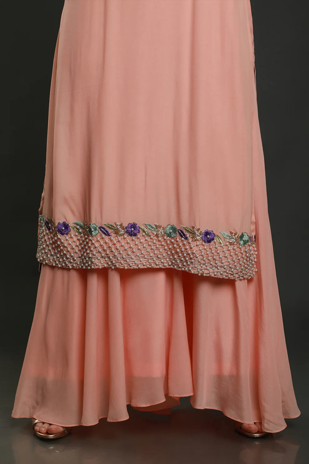 Peach Embroidered Gharara Set