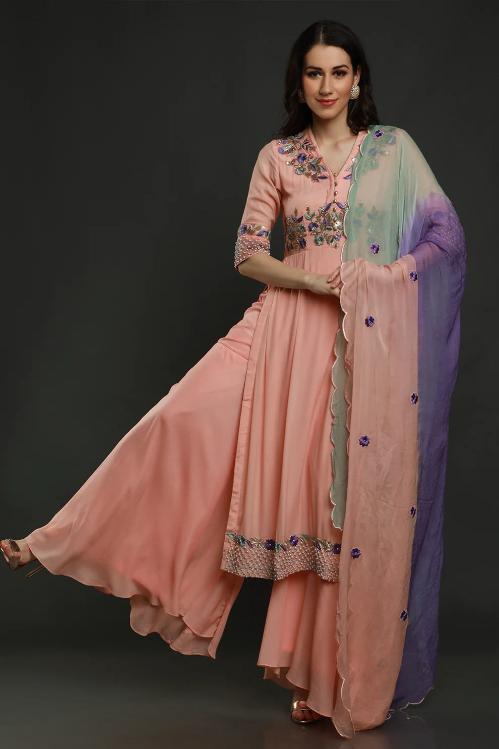 Peach Embroidered Gharara Set
