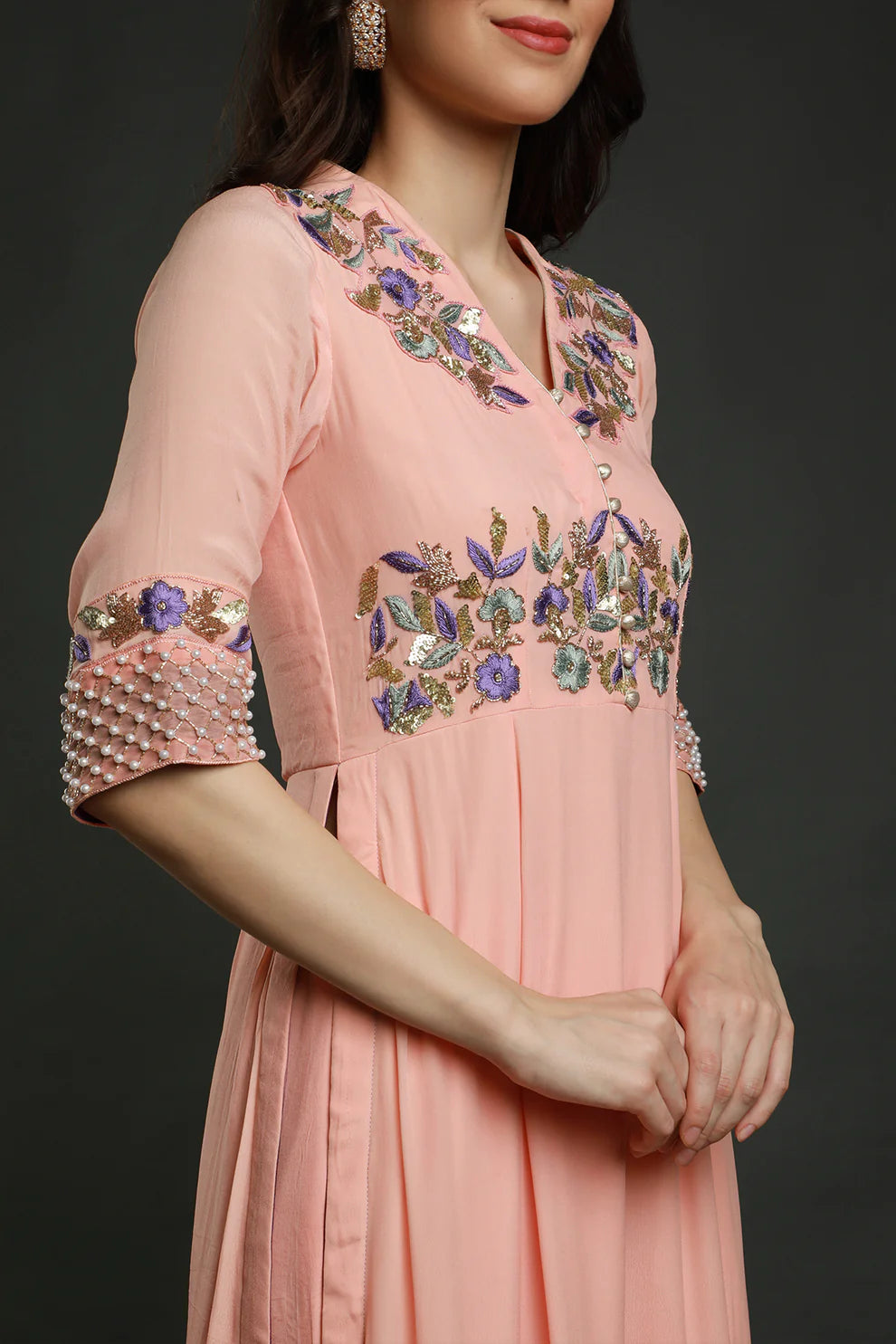 Peach Embroidered Gharara Set