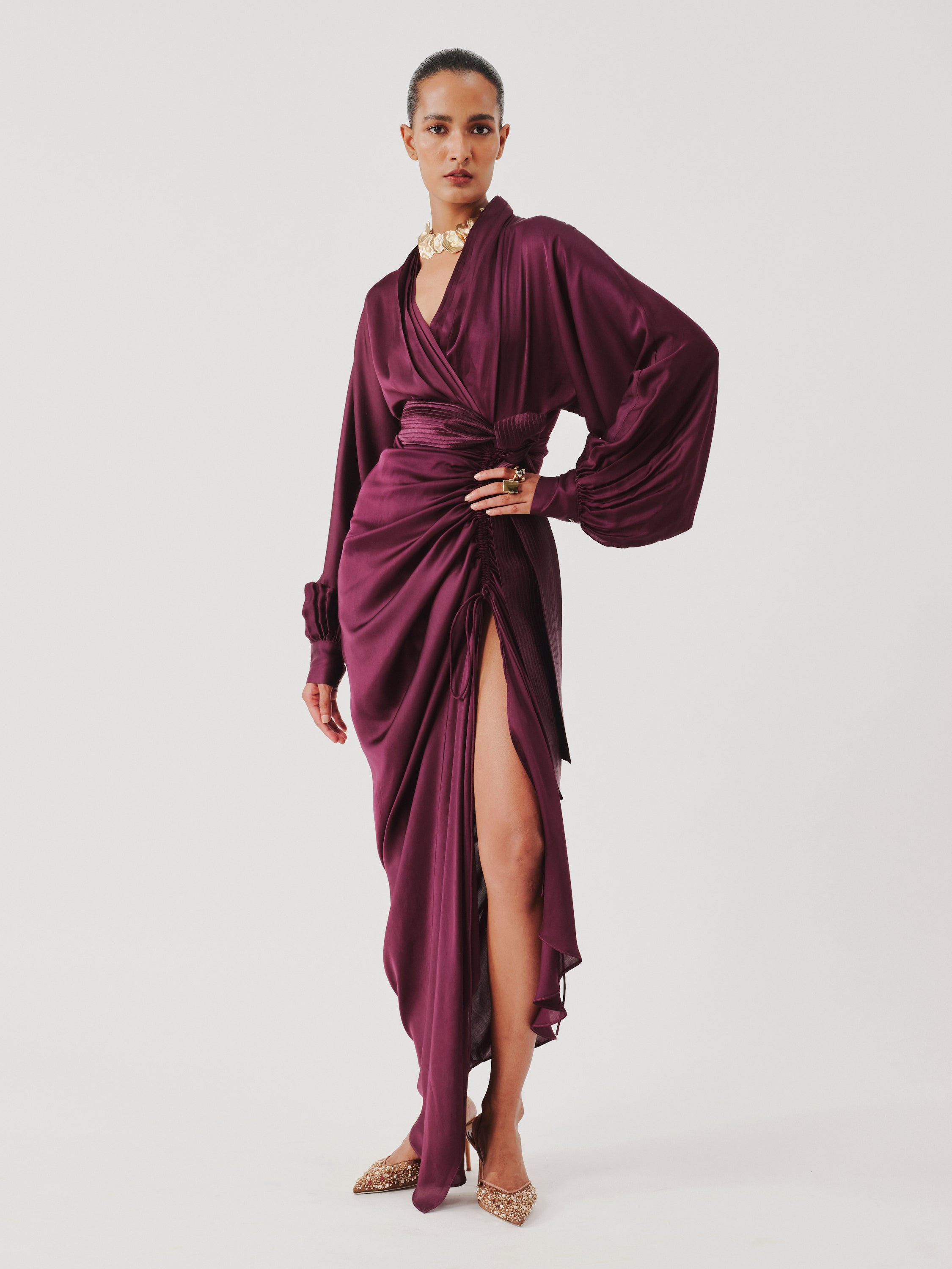 Burgundy Draped Dress