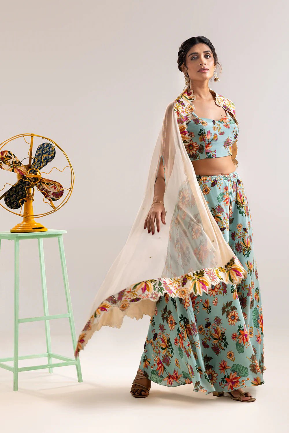 Aarani Embroidered Palazzo Set With Cape