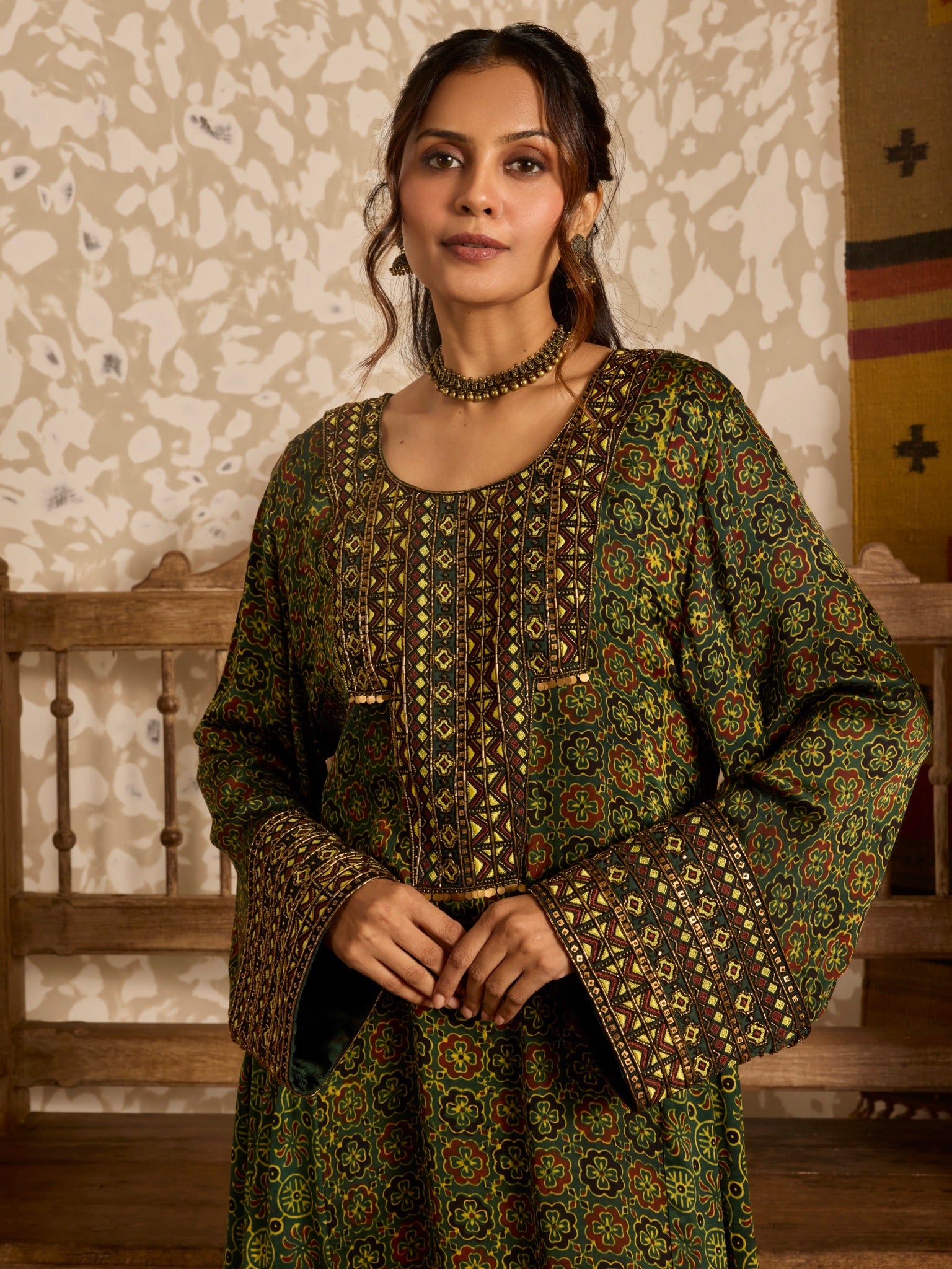 Ajrakh Long Kurta Wide Leg Pants Set