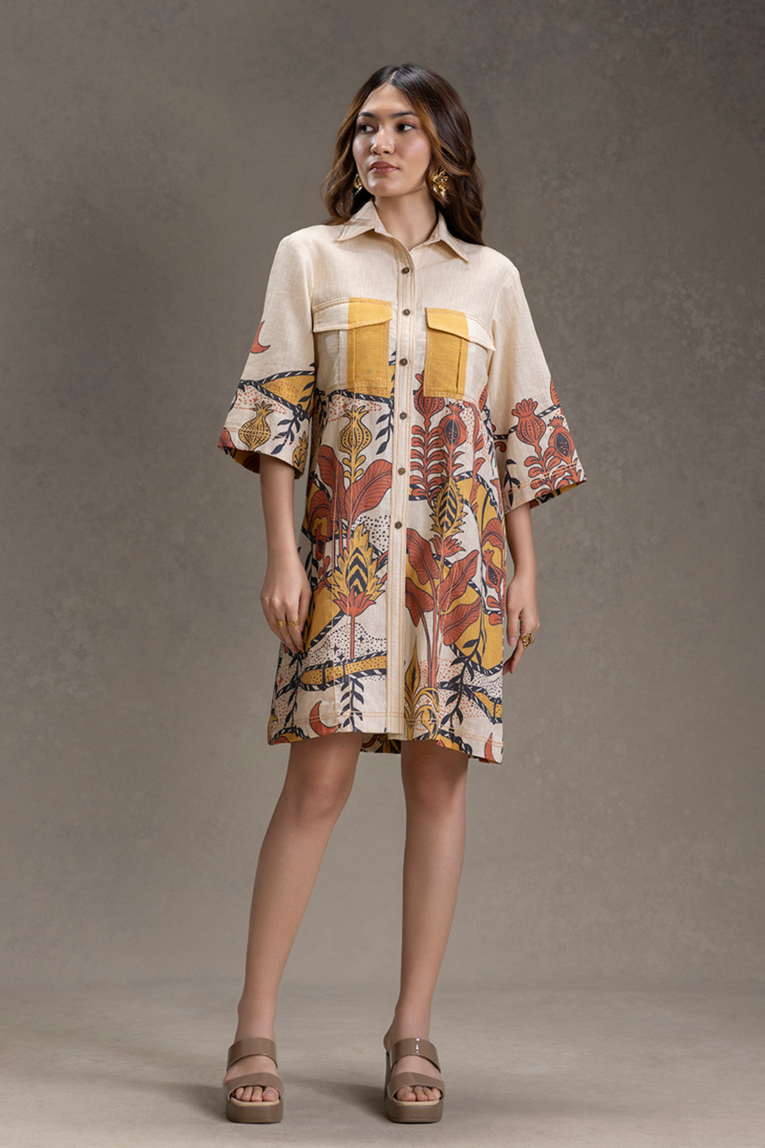 KYOMI PRINTED BOXY SHIRT DRESS