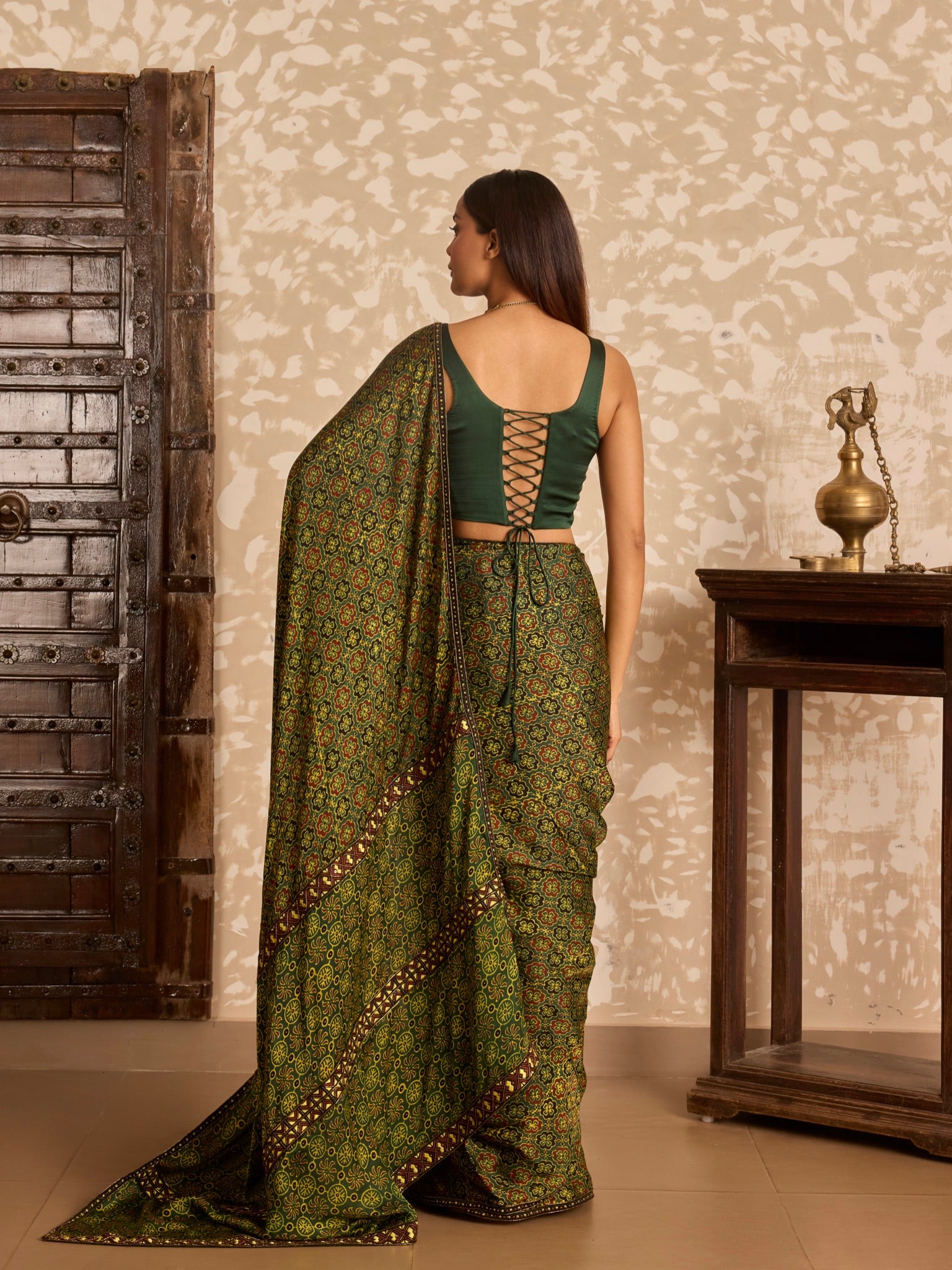 Ajrakh Corset blouse with saree
