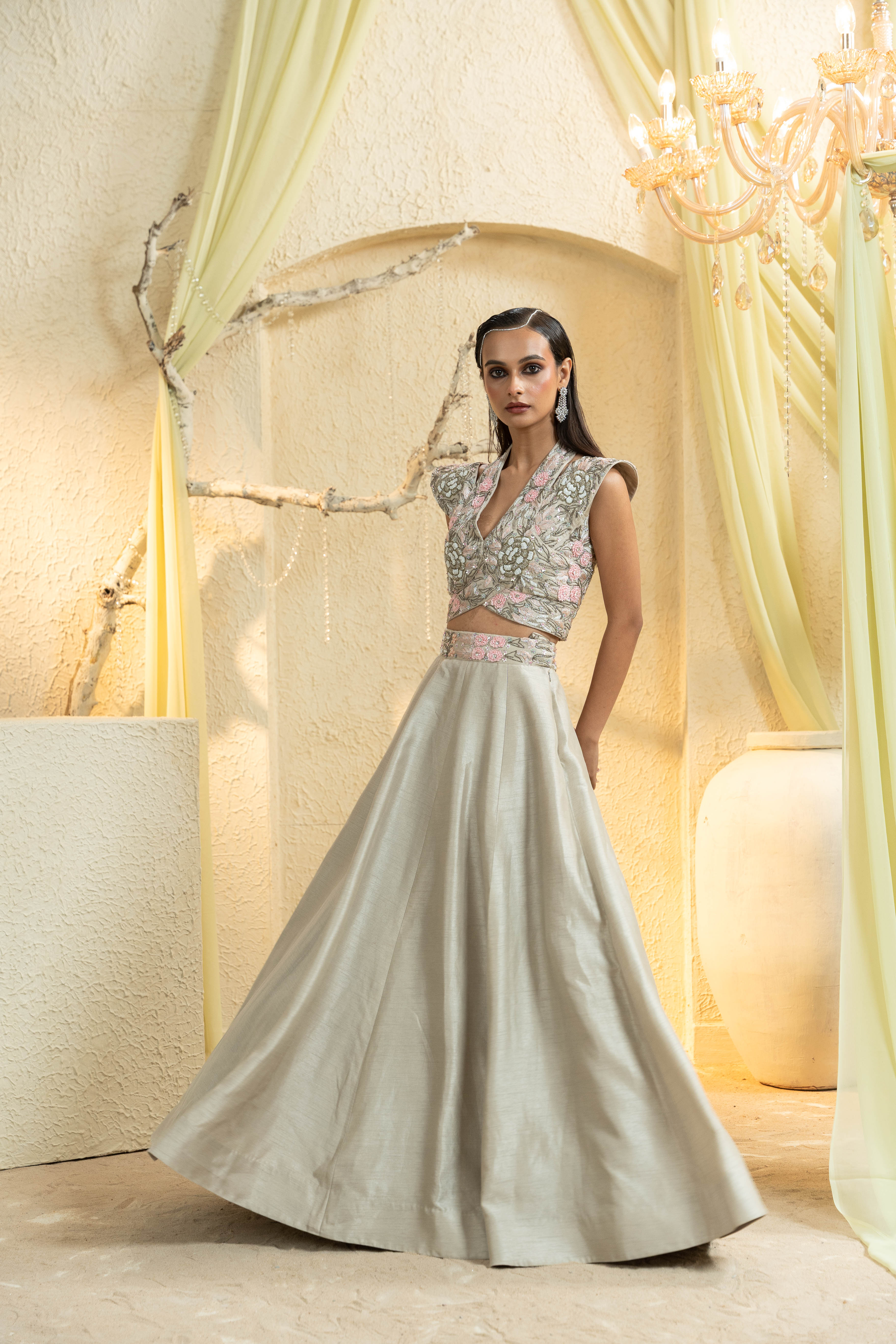 Ivory Mist Hand-Embroidered Lehenga