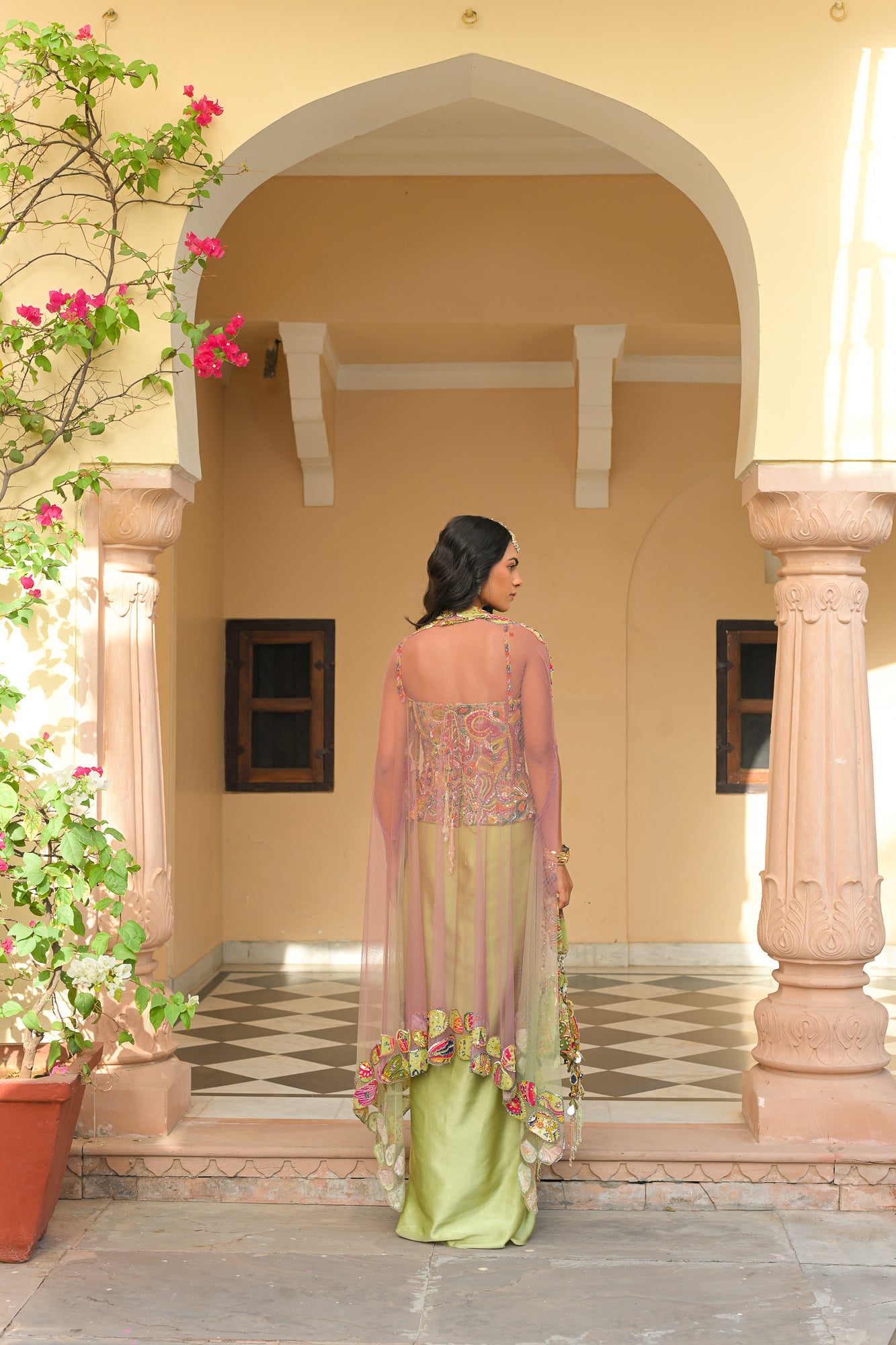 Olive Bloom Embroidered Corset with Throw Milano Skirt & Applique Cape