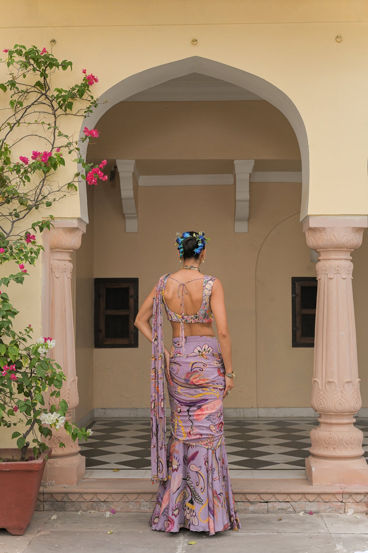 Violet Prestitched Highlight Saree with Highlight Blouse