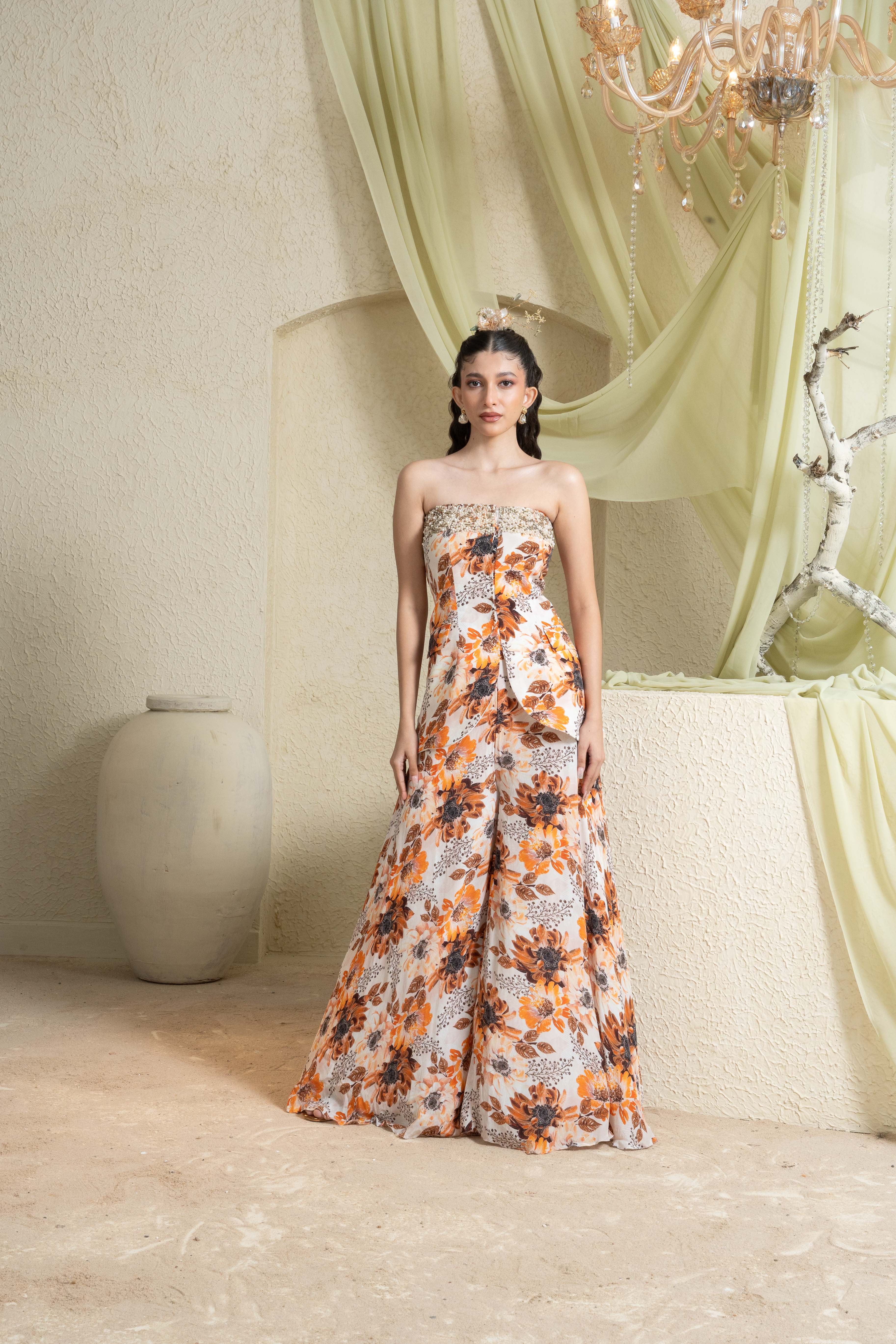 Amber Field Hand-Embroidered Corset & Pant Set