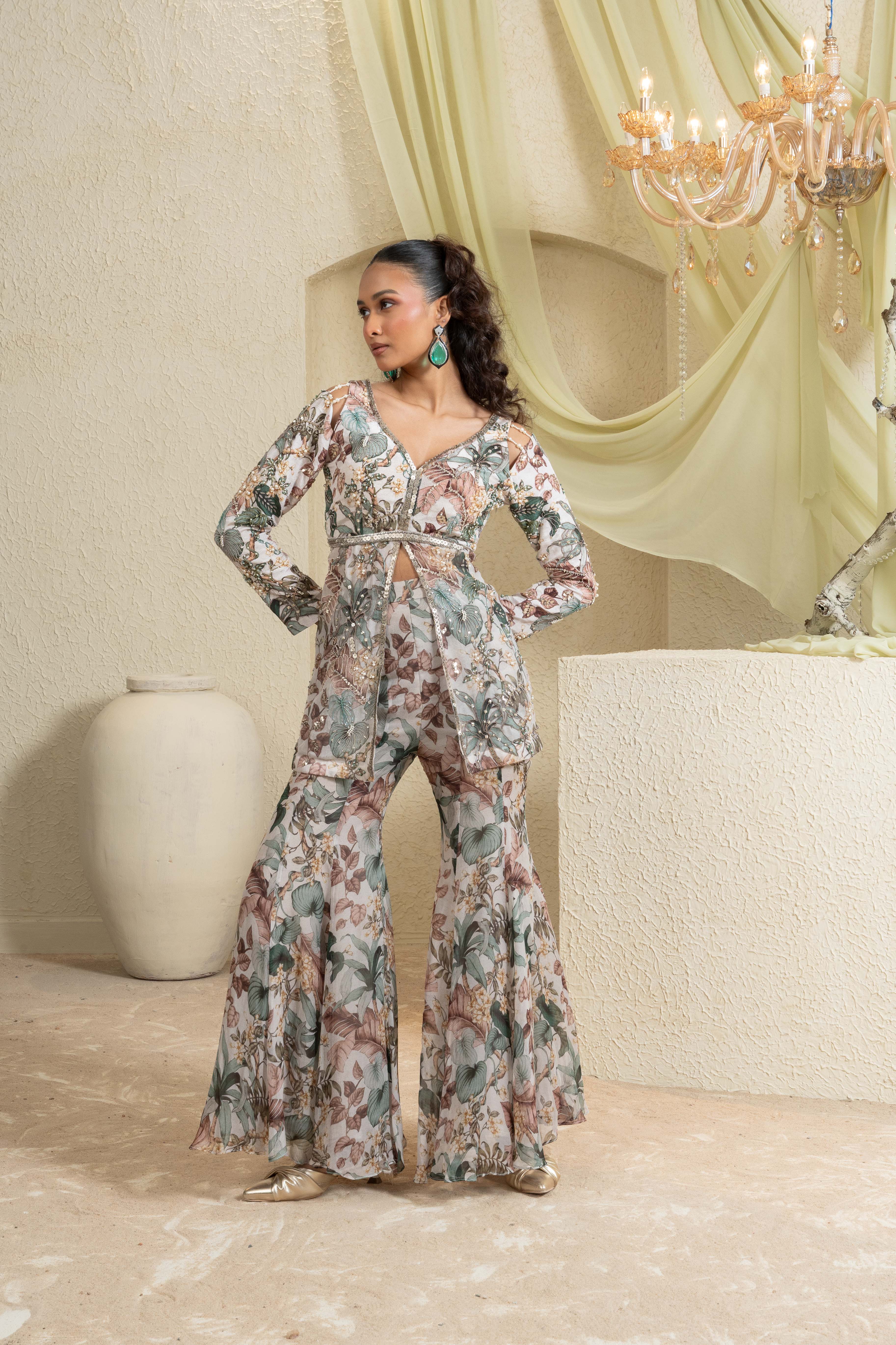 Muted Garden Hand Embroidered Sharara Set