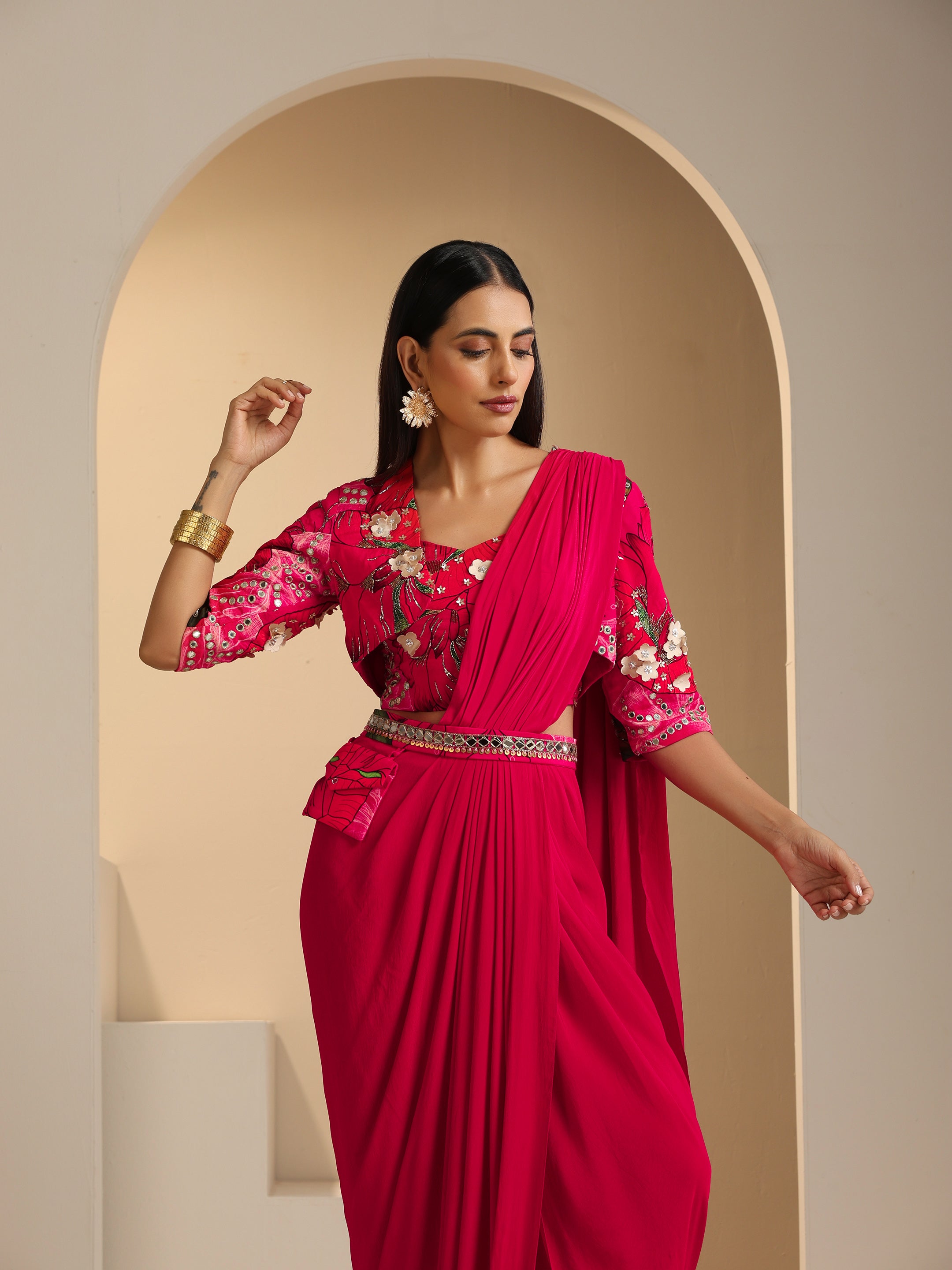 Naqsh Pre Draped Saree Set