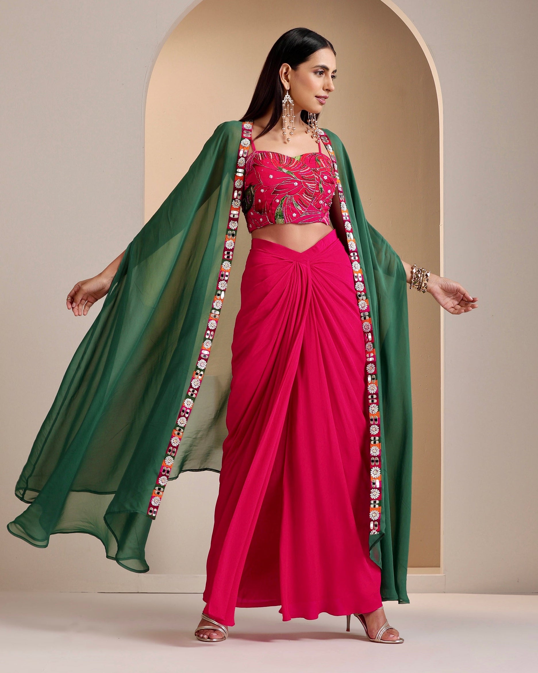 Nur Crepe Hand Embroidered Dhoti Skirt Set