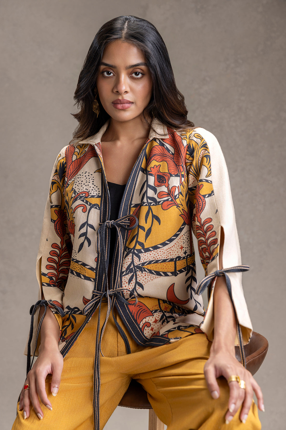 KYOMI PRINTED TIE-DETAIL SHIRT AND PANTS