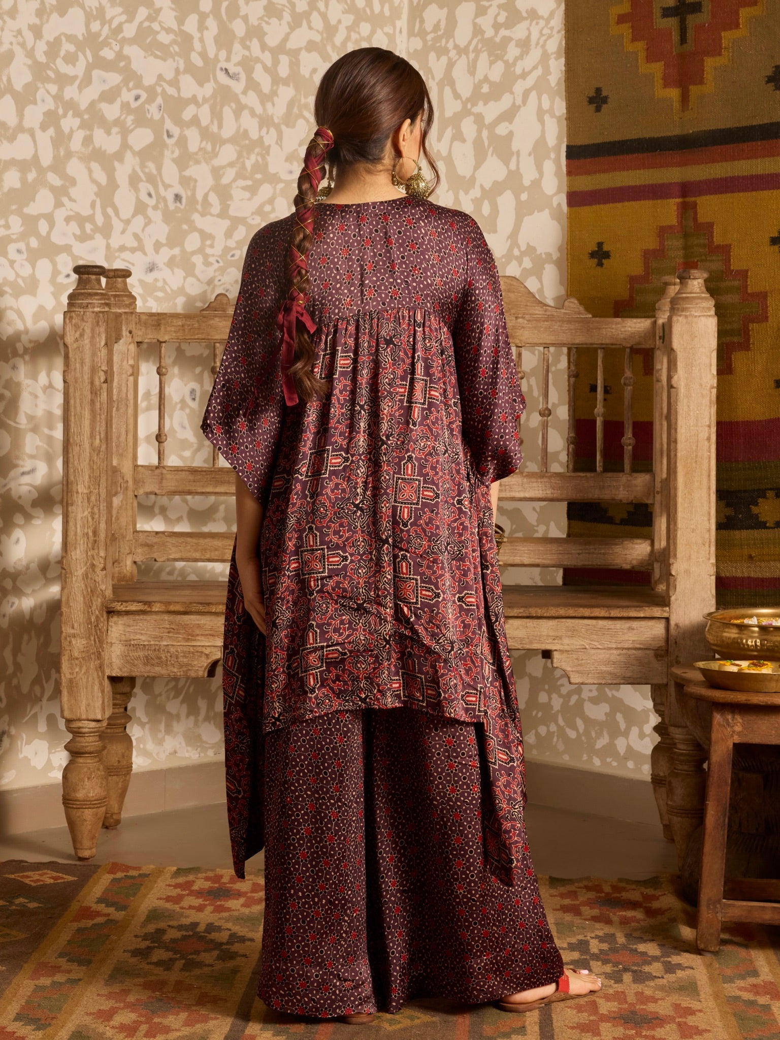 Ajrakh Red Short Kaftan Set
