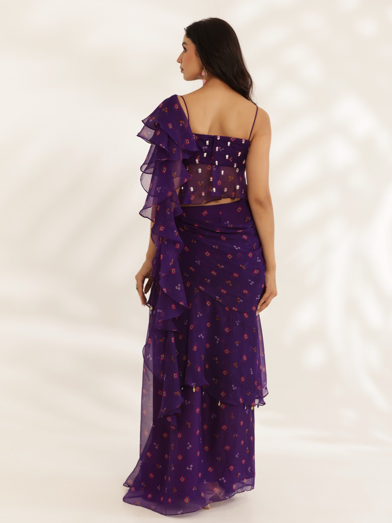 Amber Purple Drape Saree Set