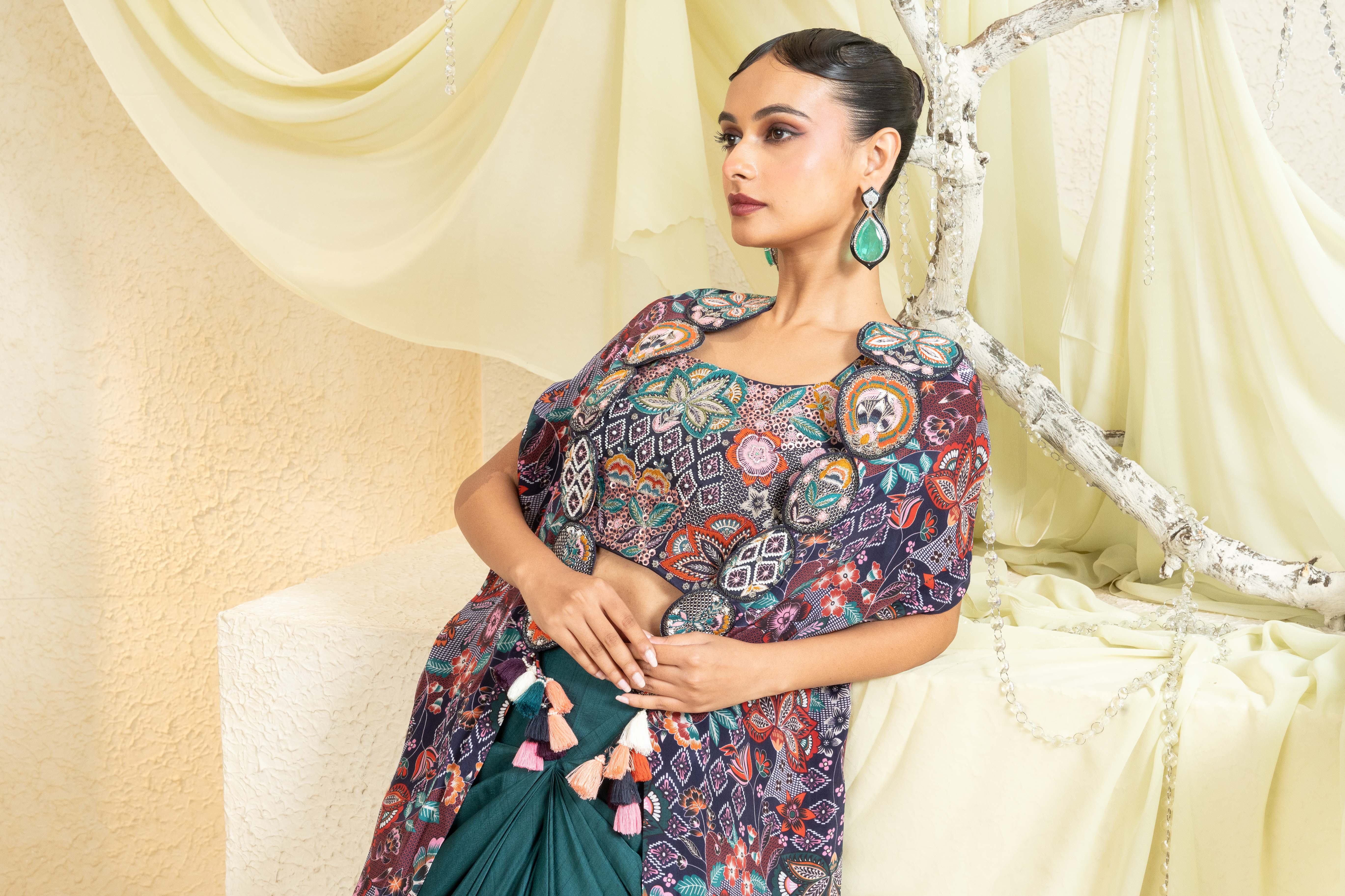 Mystic Vine Hand-Embroidered Cape Set