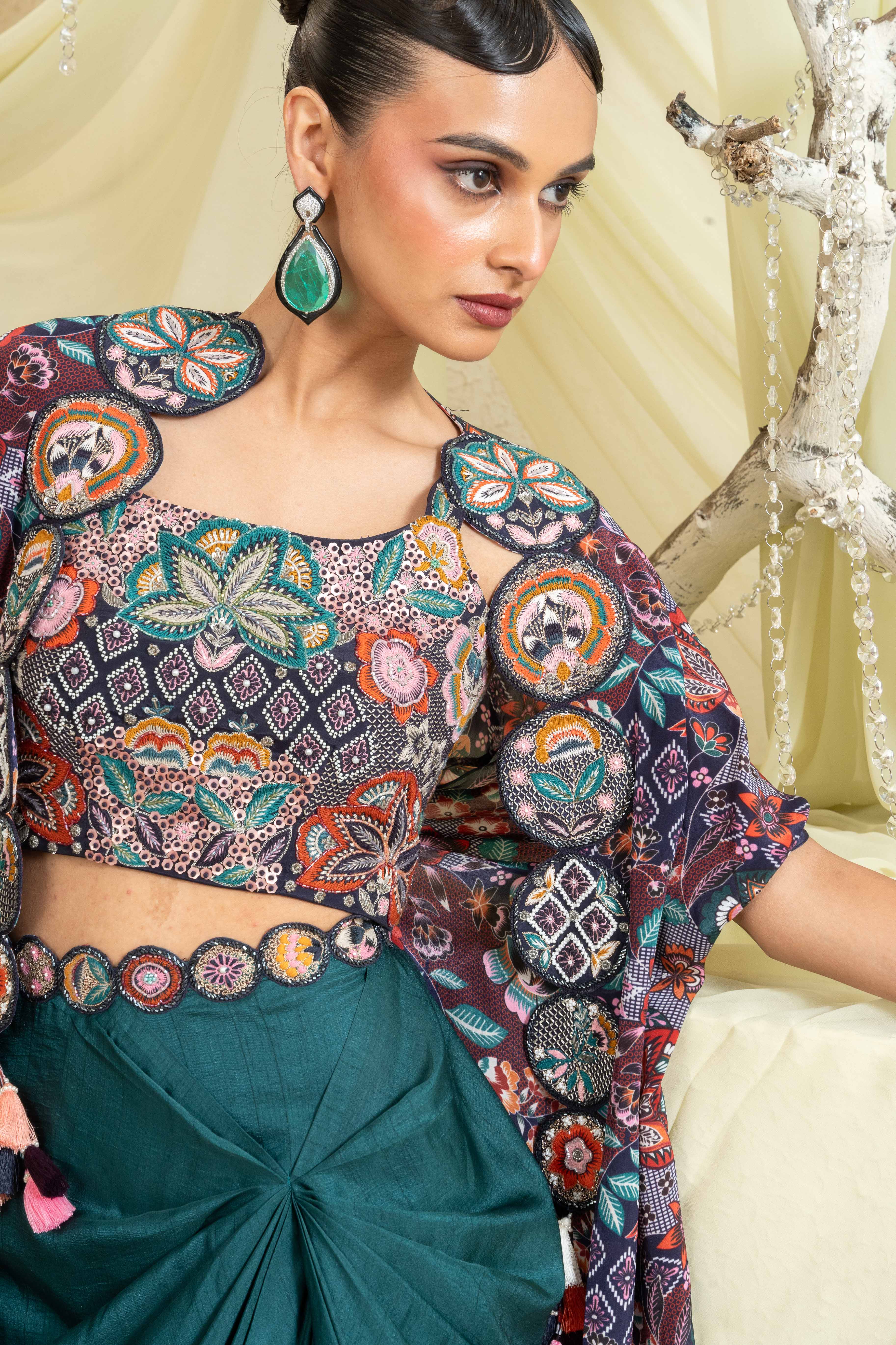 Mystic Vine Hand-Embroidered Cape Set