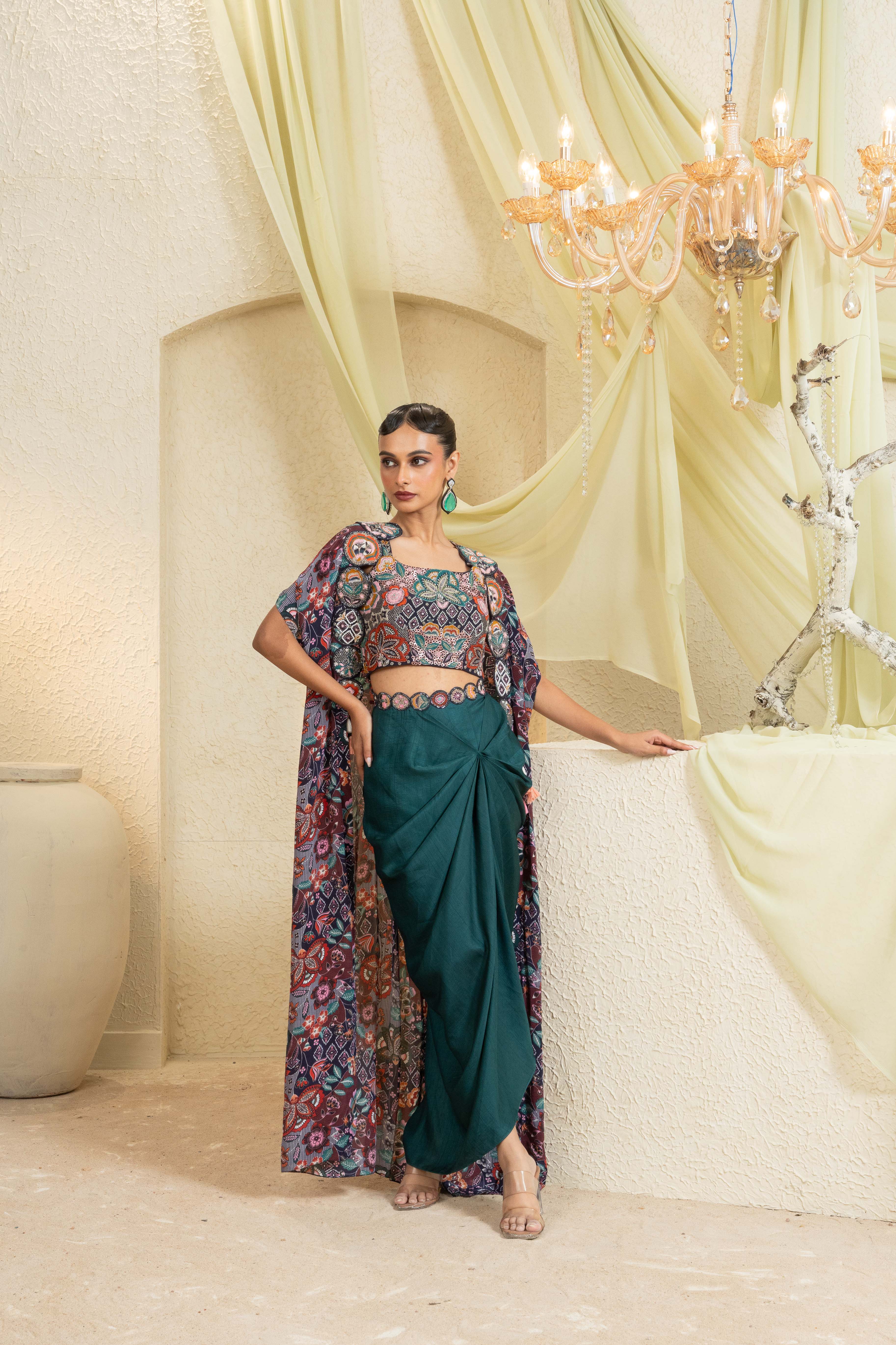 Mystic Vine Hand-Embroidered Cape Set