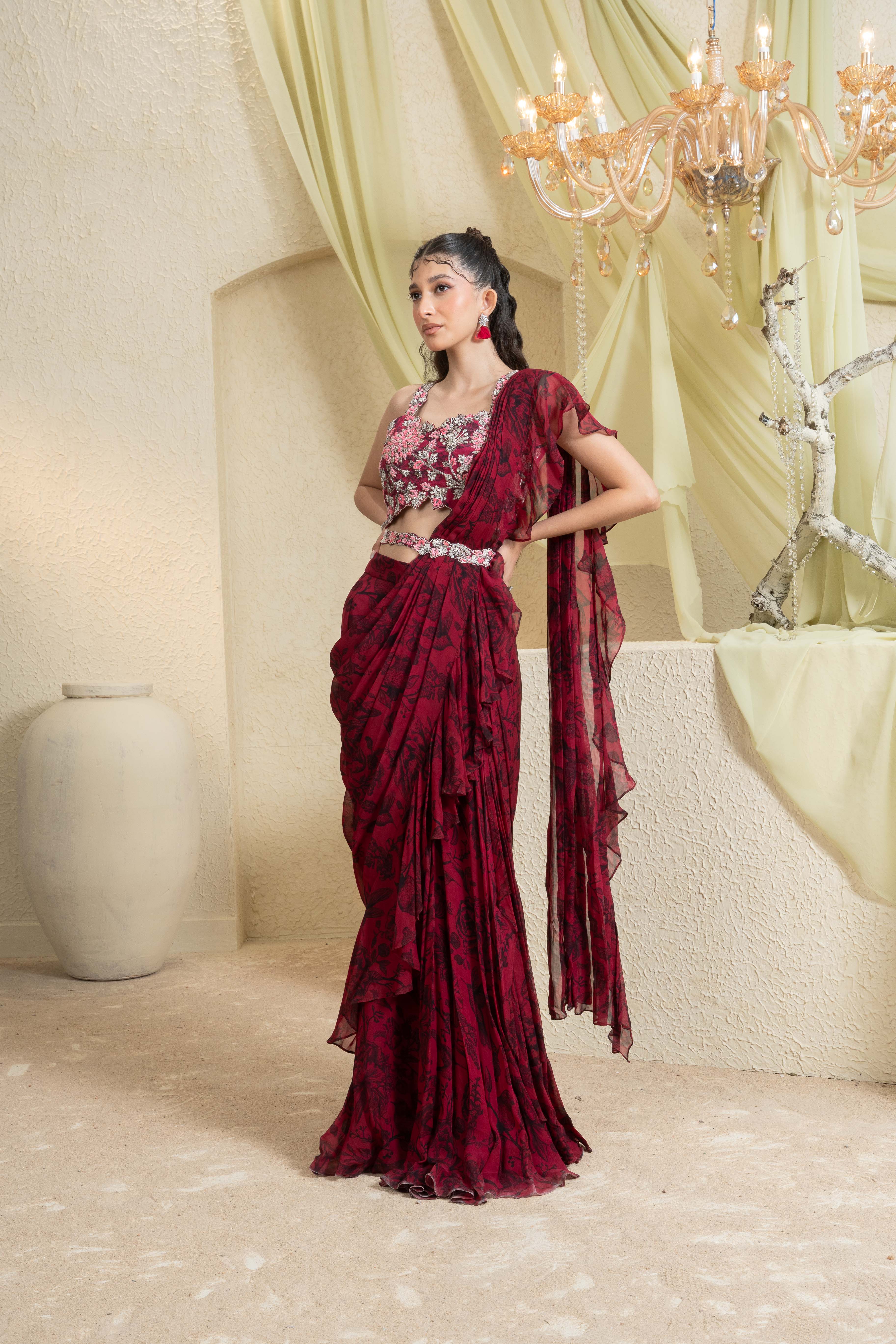 Shadow Rose Pre Draped Saree Set