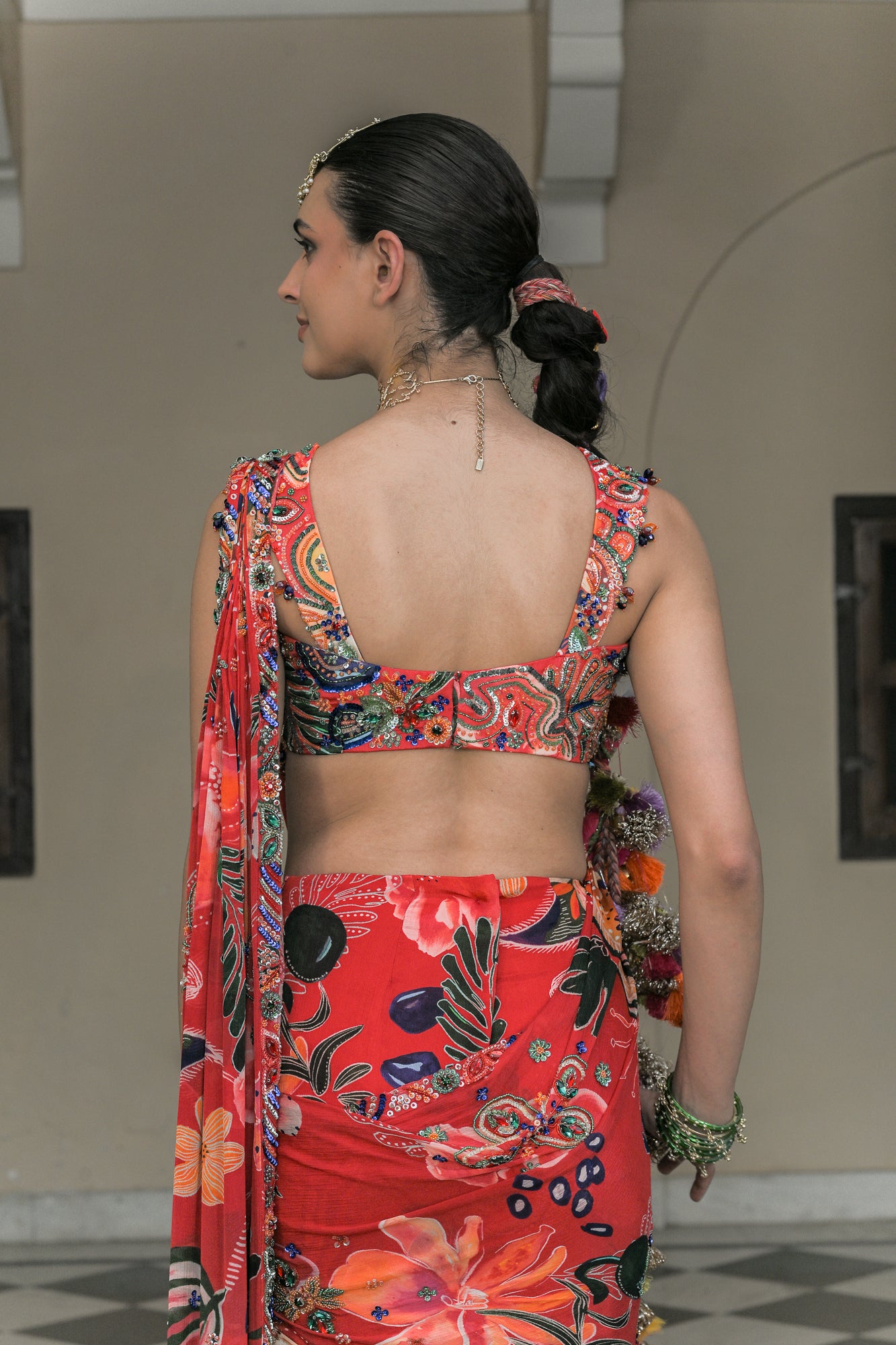 Scarlet Palla Prestitched Saree Paired with Blouse