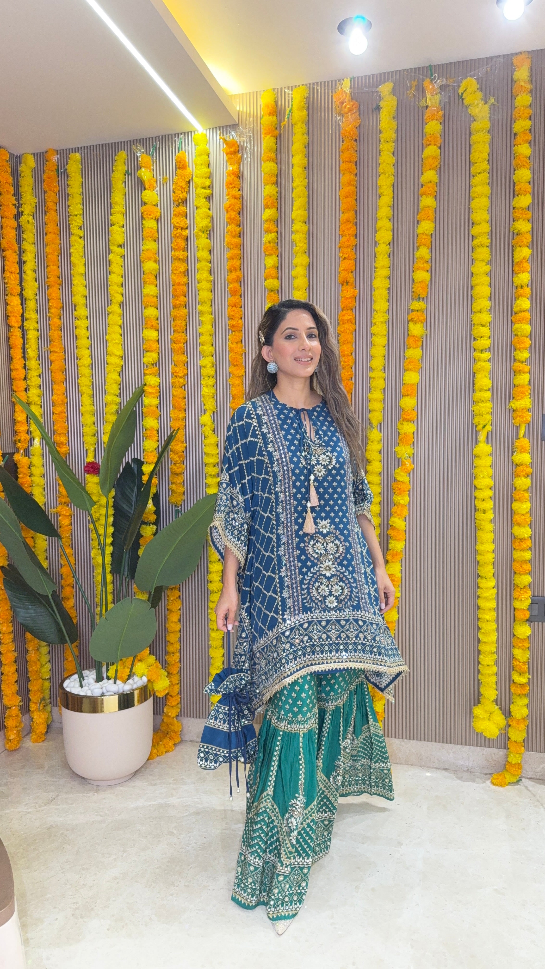 Son Chidhaiya Blue-Teal Kaftan Set