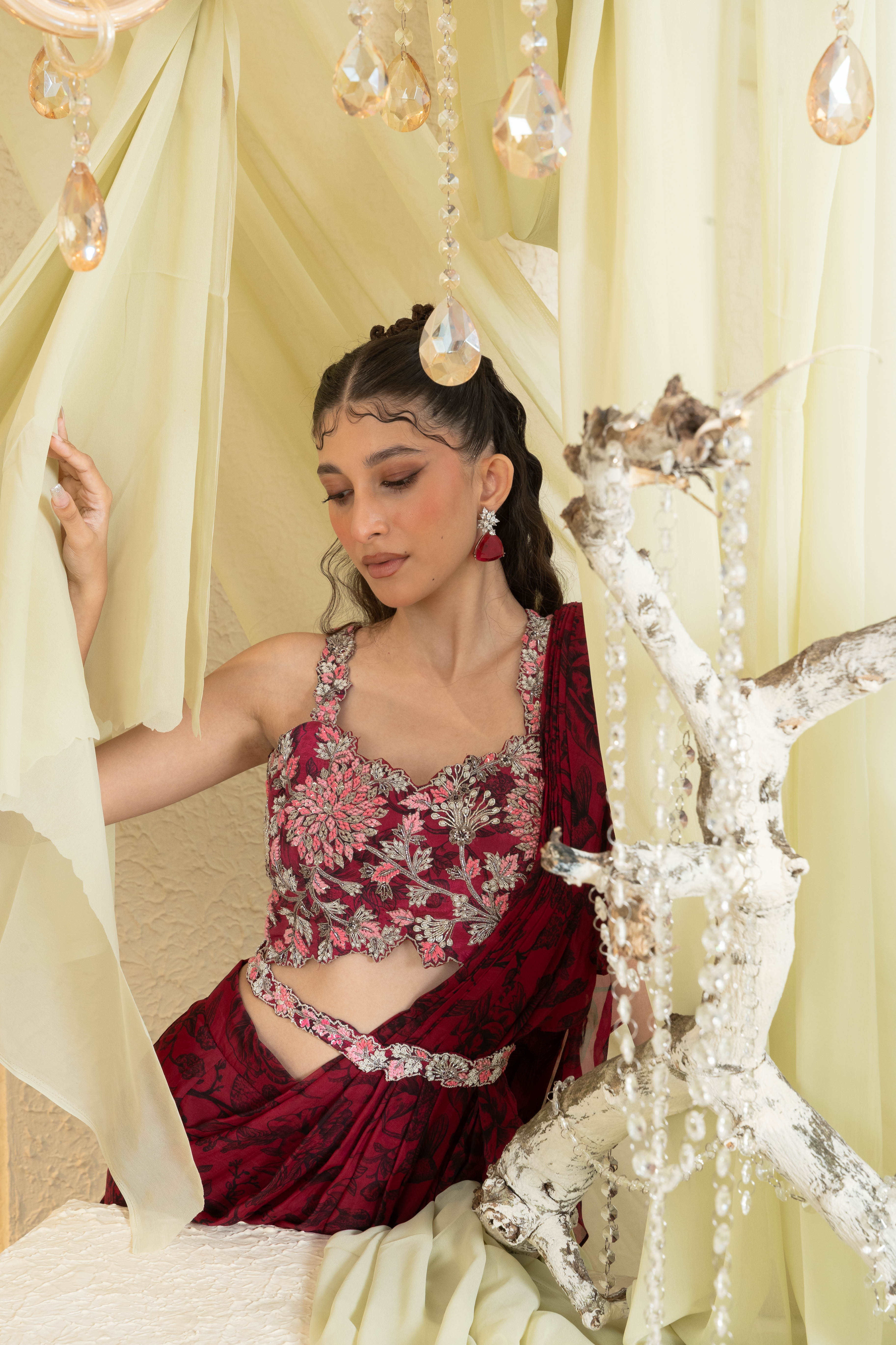 Shadow Rose Pre Draped Saree Set