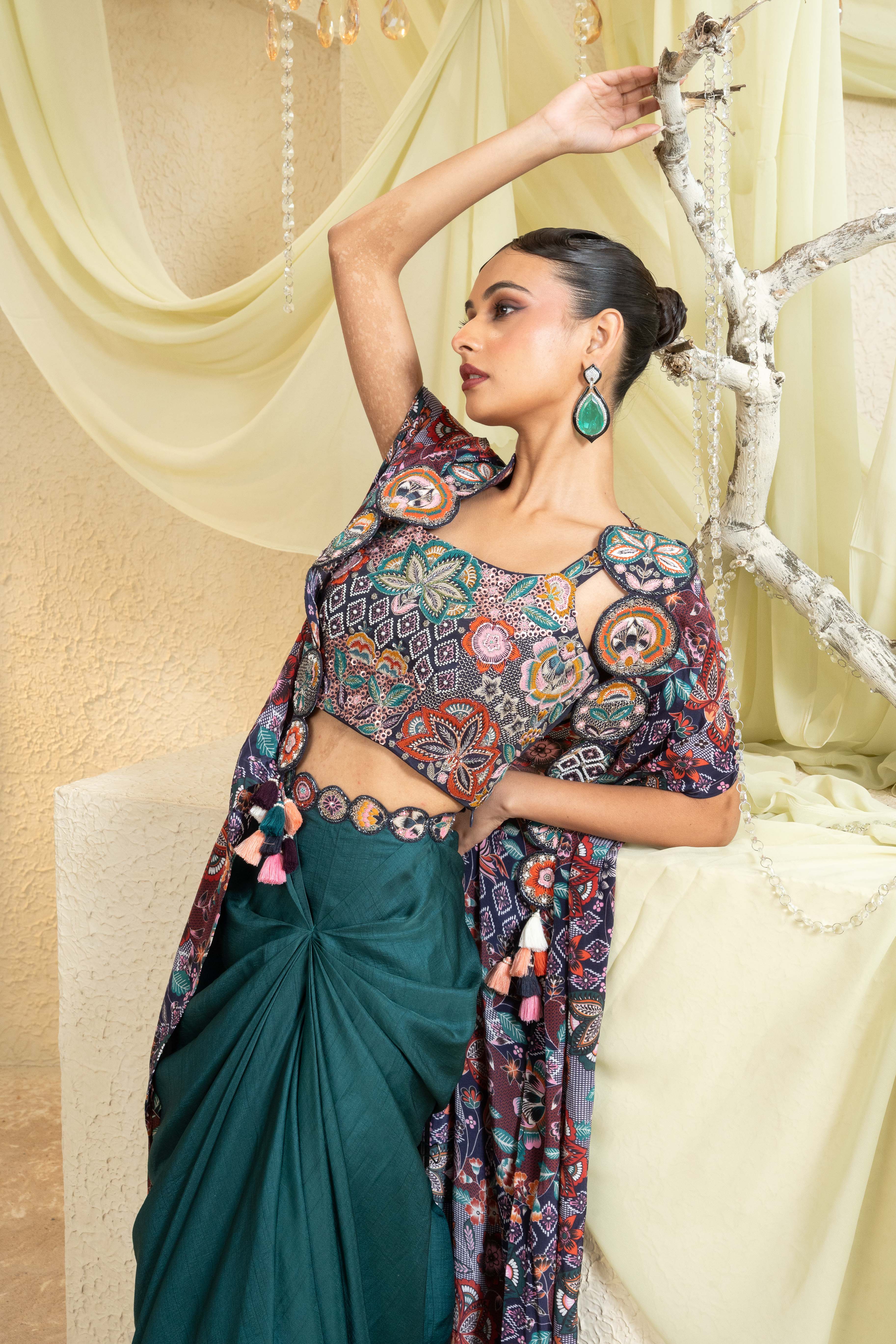 Mystic Vine Hand-Embroidered Cape Set