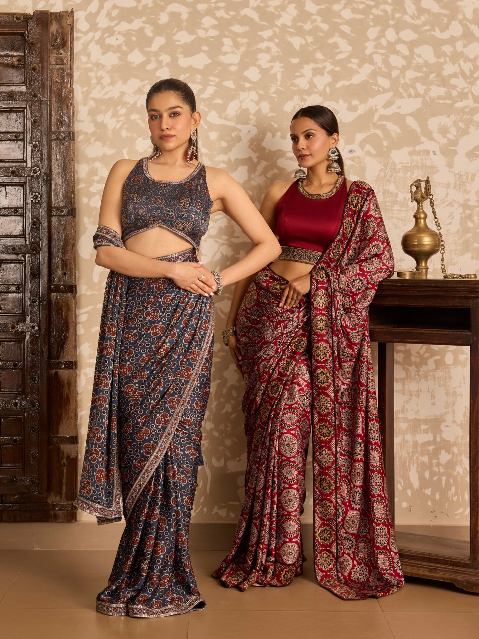 Ajrakh Halter neck blouse with saree