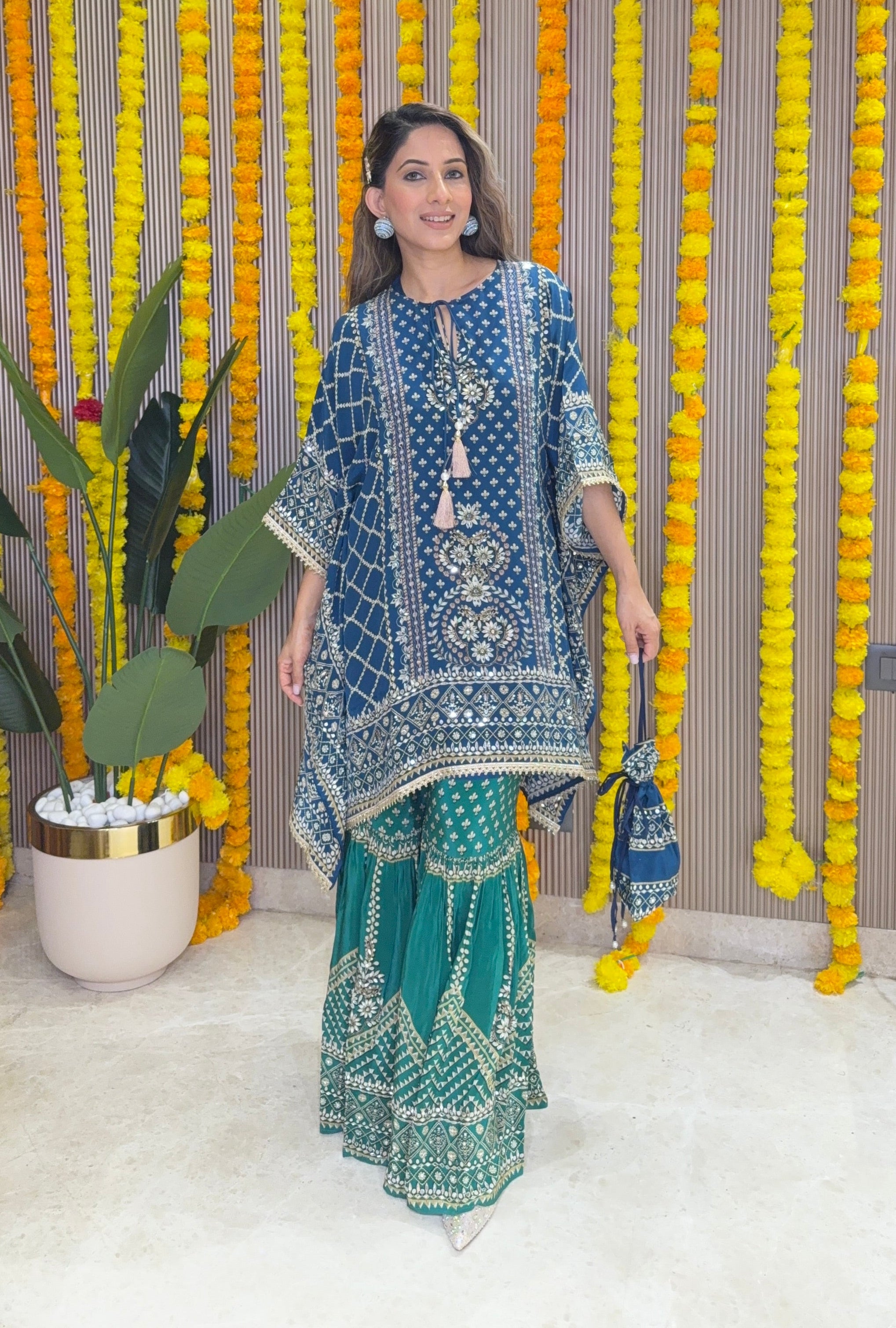 Son Chidhaiya Blue-Teal Kaftan Set