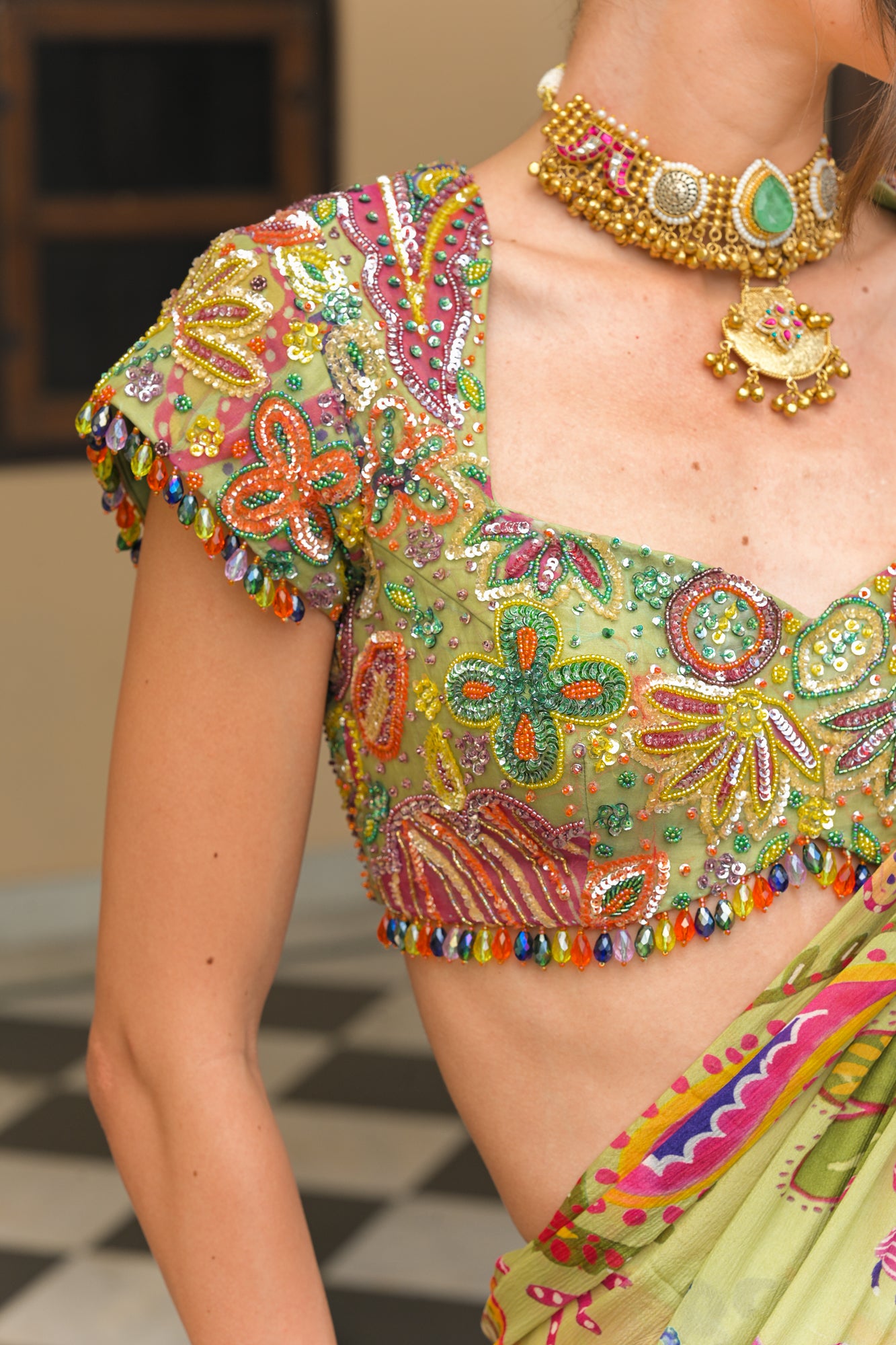 Olive Bloom Prestitched Highlight Saree with Highlight Blouse