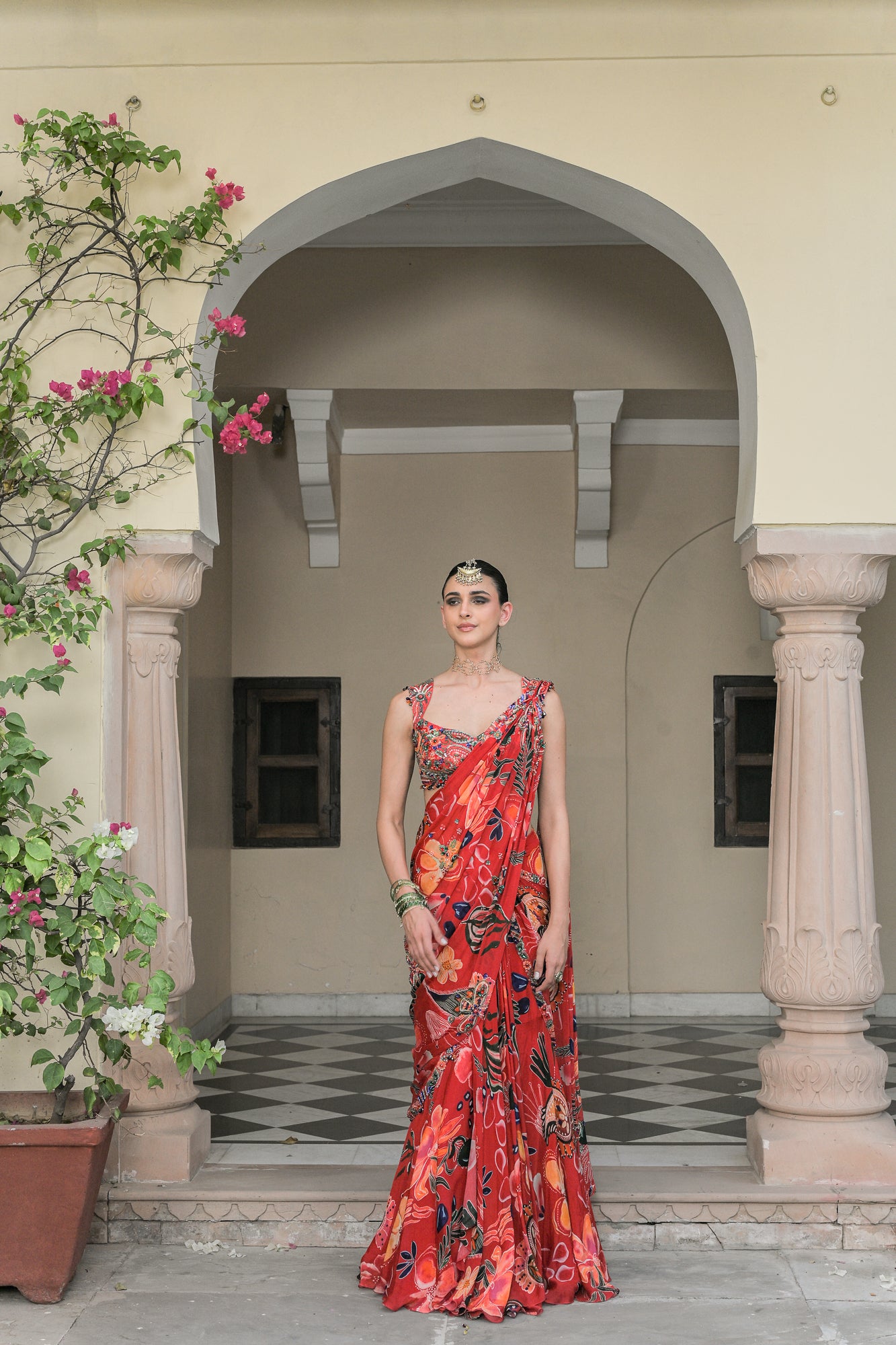 Scarlet Palla Prestitched Saree Paired with Blouse