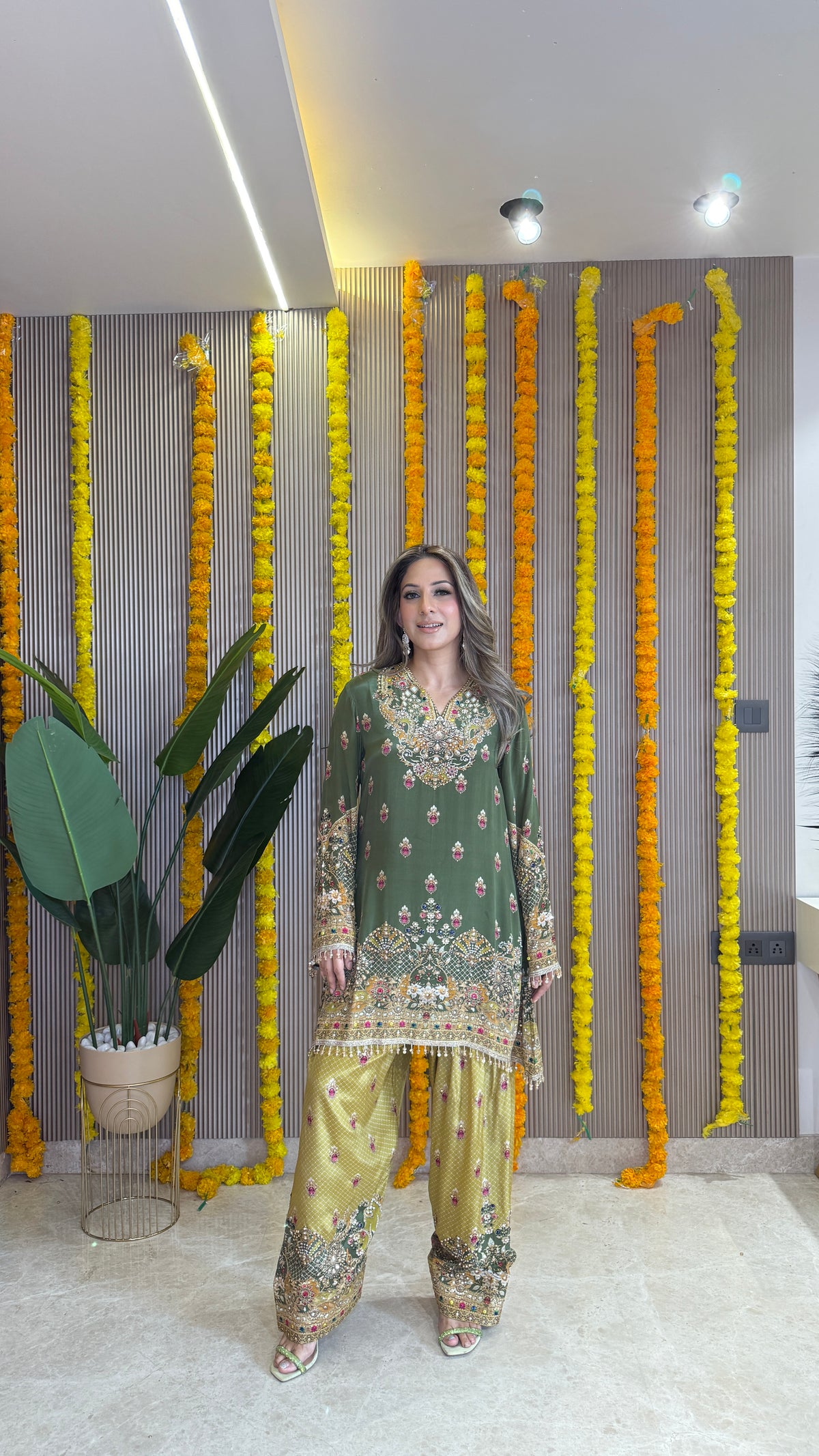 Rah Green Kurta with Yellow Farshi Salwar & Dupatta