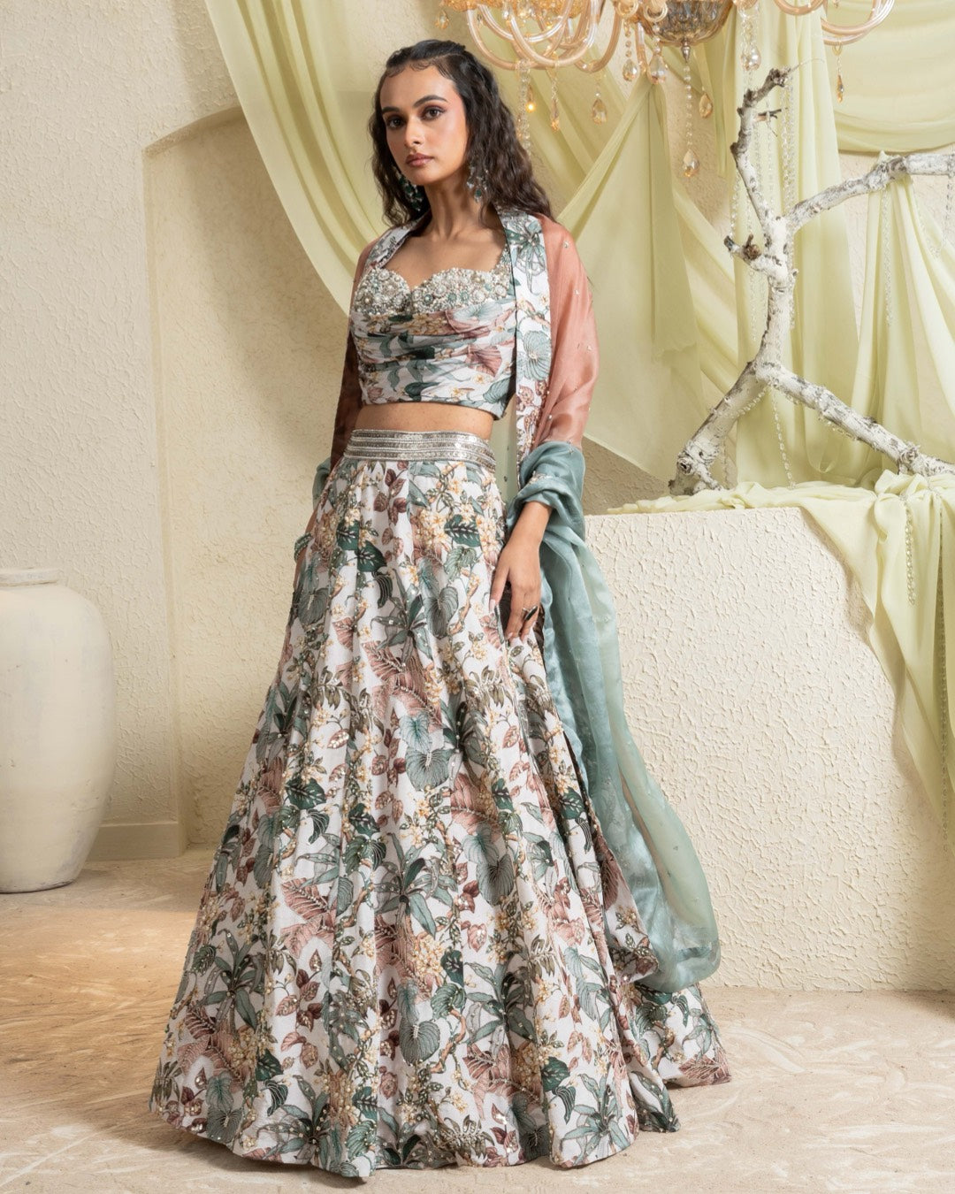 Muted Garden Intricate Hand Embroidered Lehenga Set