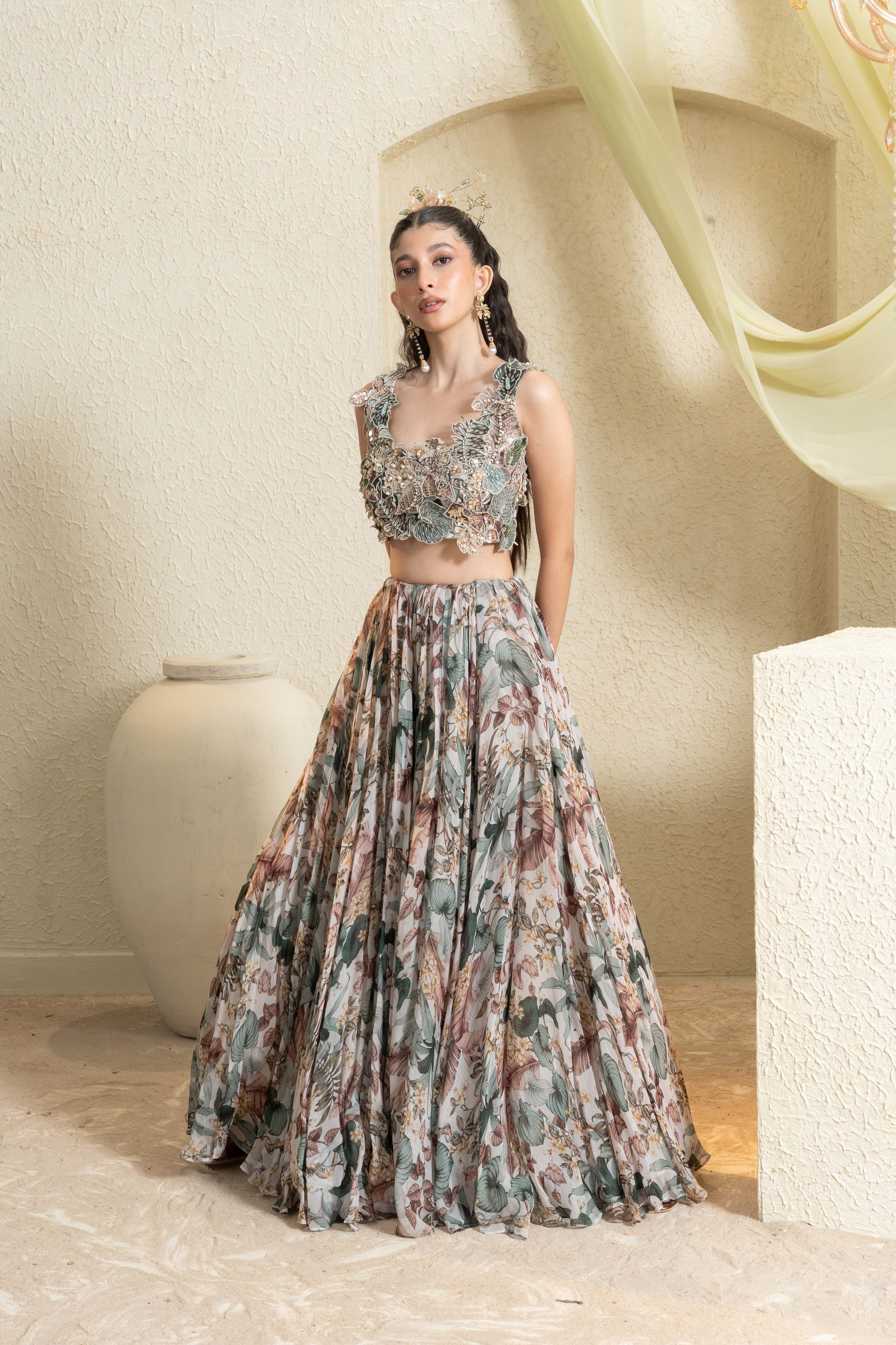 Muted Garden Hand Embroidered Lehenga Set