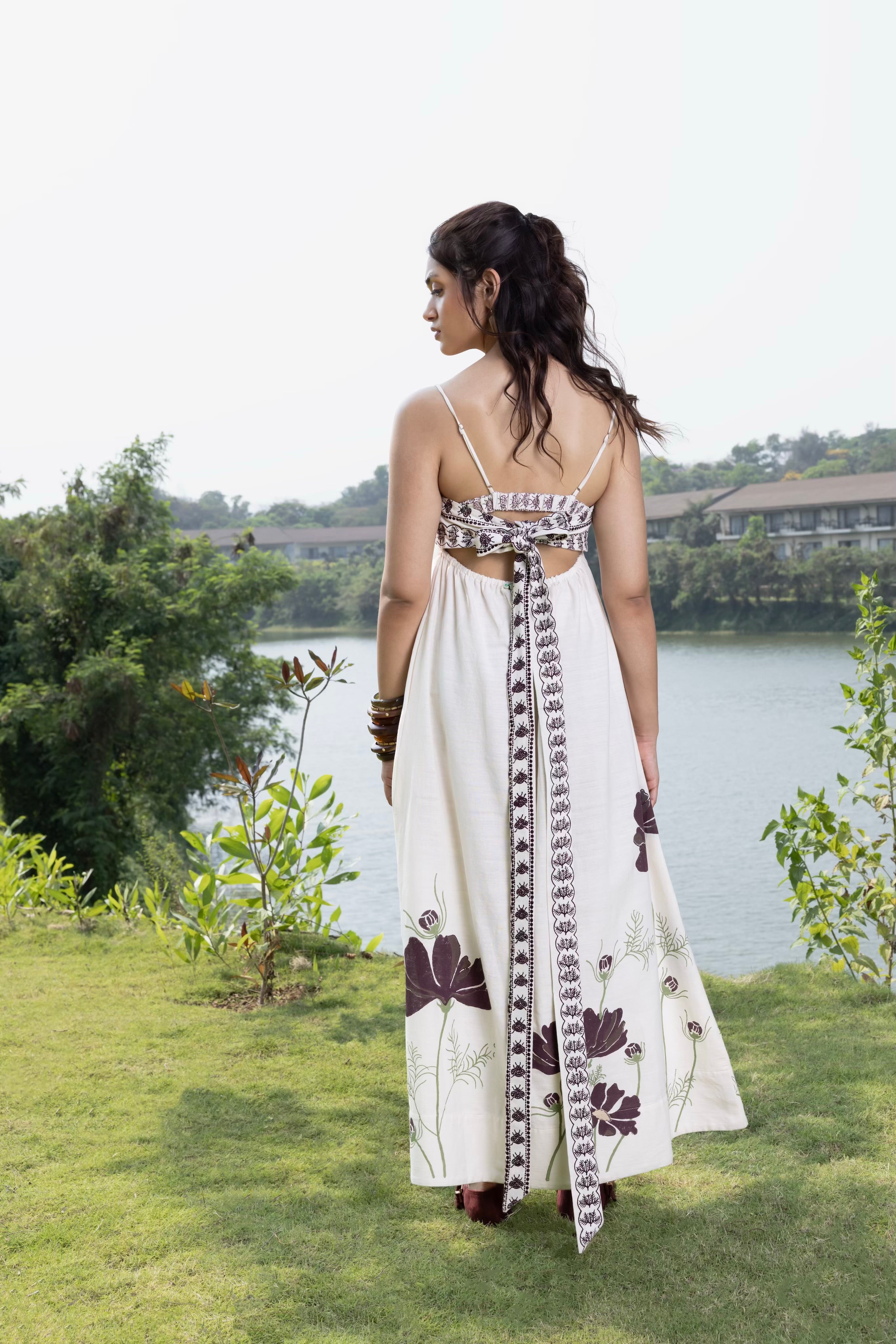 Embriodered Maxi Dress with back tie up